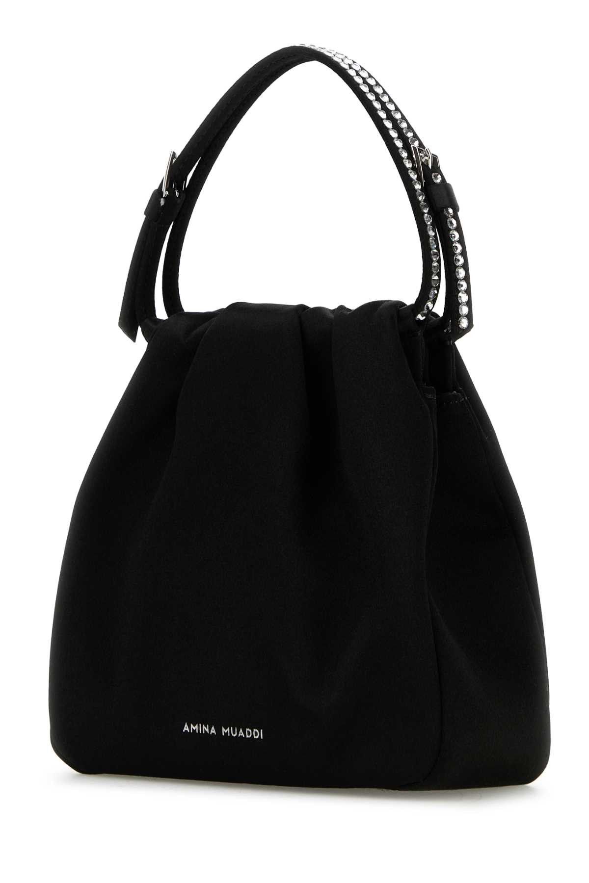 Amina Muaddi Black Satin Vittoria Crystal Handbag Size ONE SIZE - 2 Thumbnail
