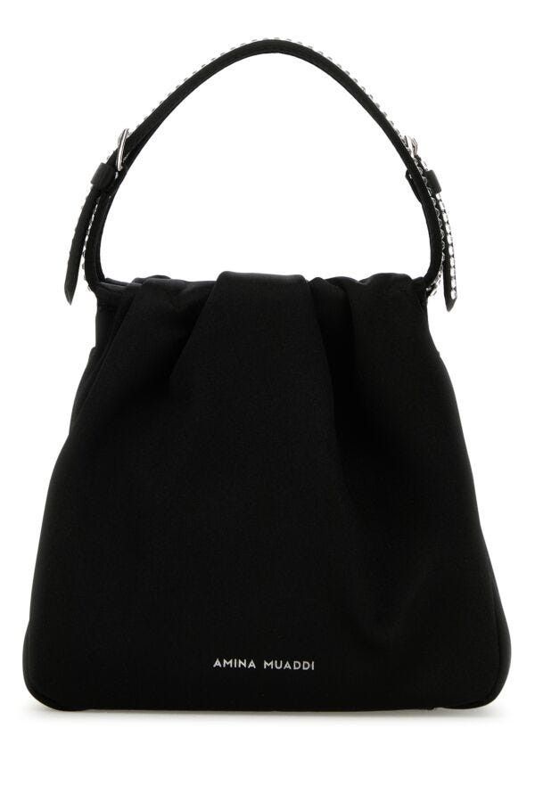 Amina Muaddi Black Satin Vittoria Crystal Handbag Size ONE SIZE - 3 Thumbnail