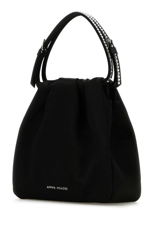 Amina Muaddi Black Satin Vittoria Crystal Handbag Size ONE SIZE - 4 Thumbnail
