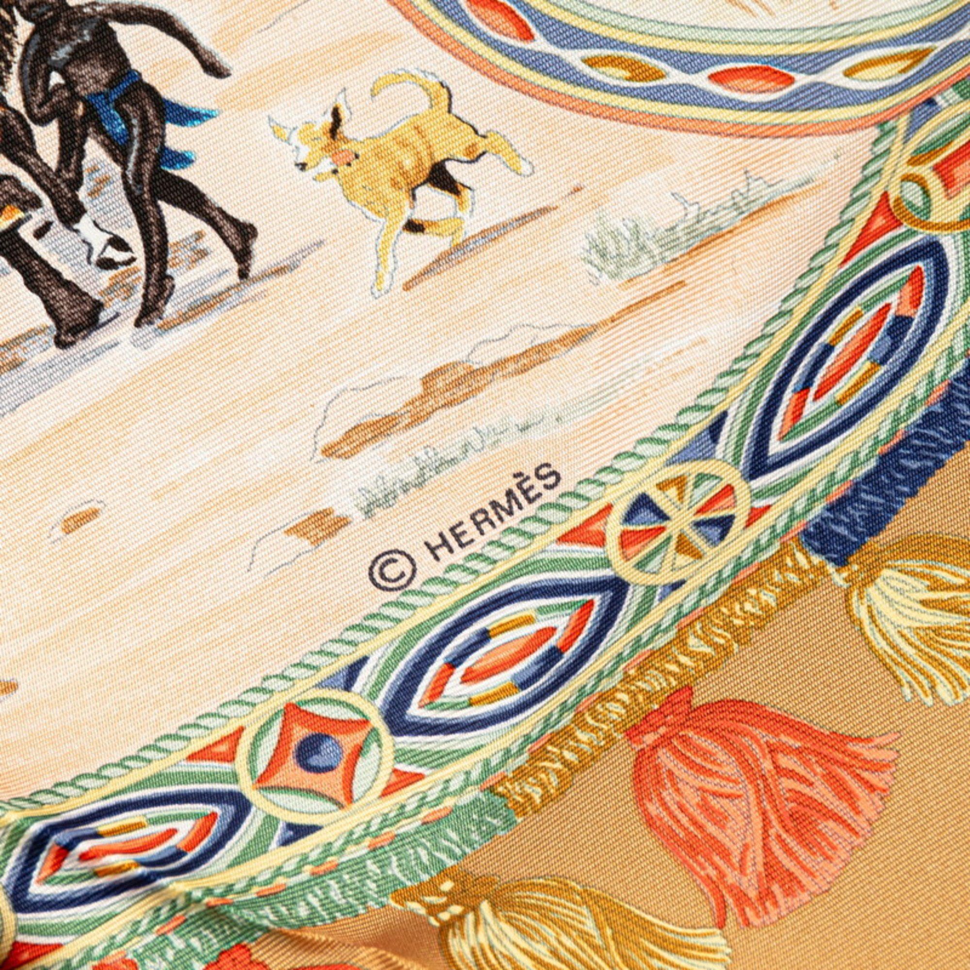 Hermes Carre 90 CAVALIERS PEULS Pool tribe riders scarf muffler brown multicolor silk women's HERMES