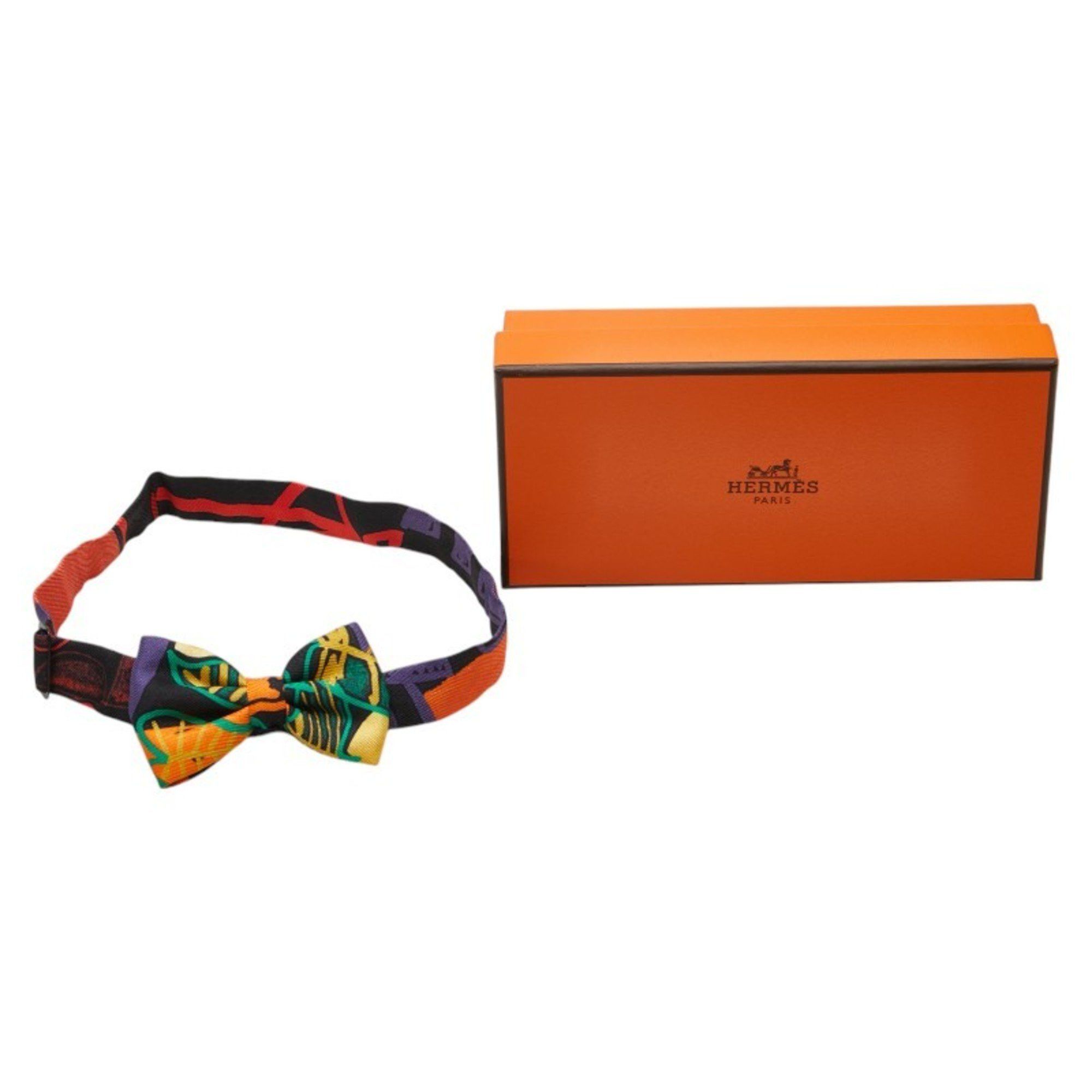Hermes Hermes Nou Papillon Bow Tie Ribbon Orange Black Green Multicolor Silk Men's HERMES Size ONE SIZE - 6 Thumbnail