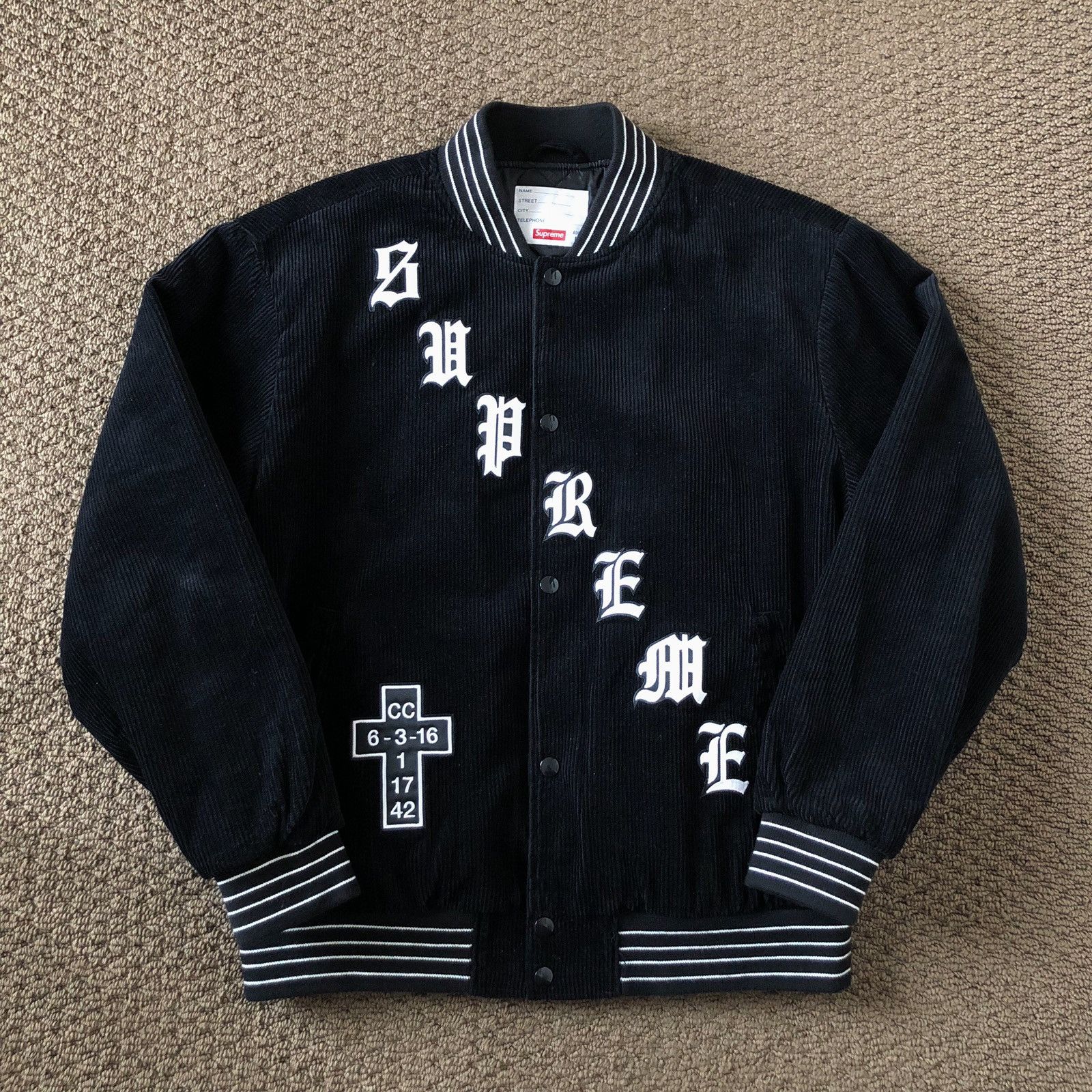 Supreme Old English Corduroy Varsity Jacket | Grailed