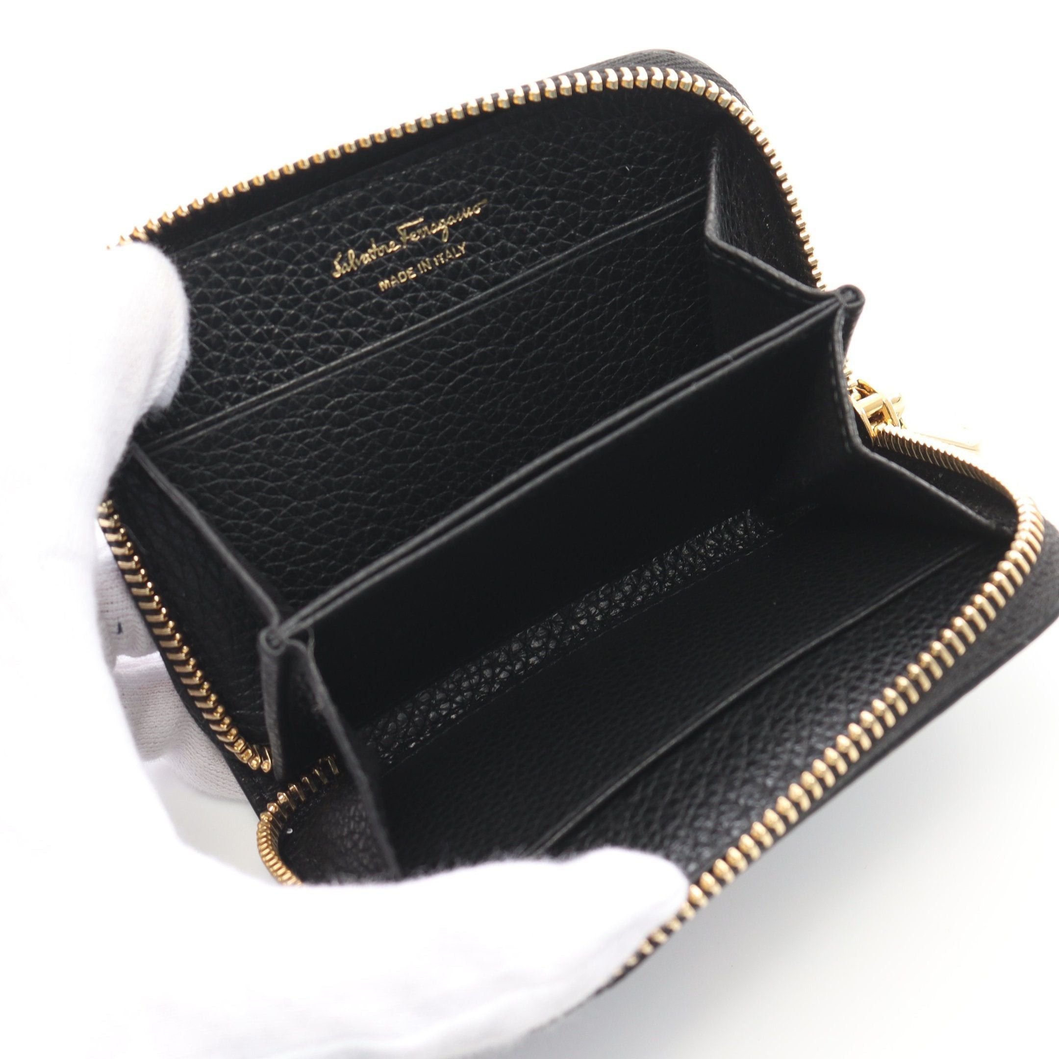 Salvatore Ferragamo Salvatore Ferragamo Double Gancini Card Case Coin Purse Leather Black Size ONE SIZE - 3 Thumbnail
