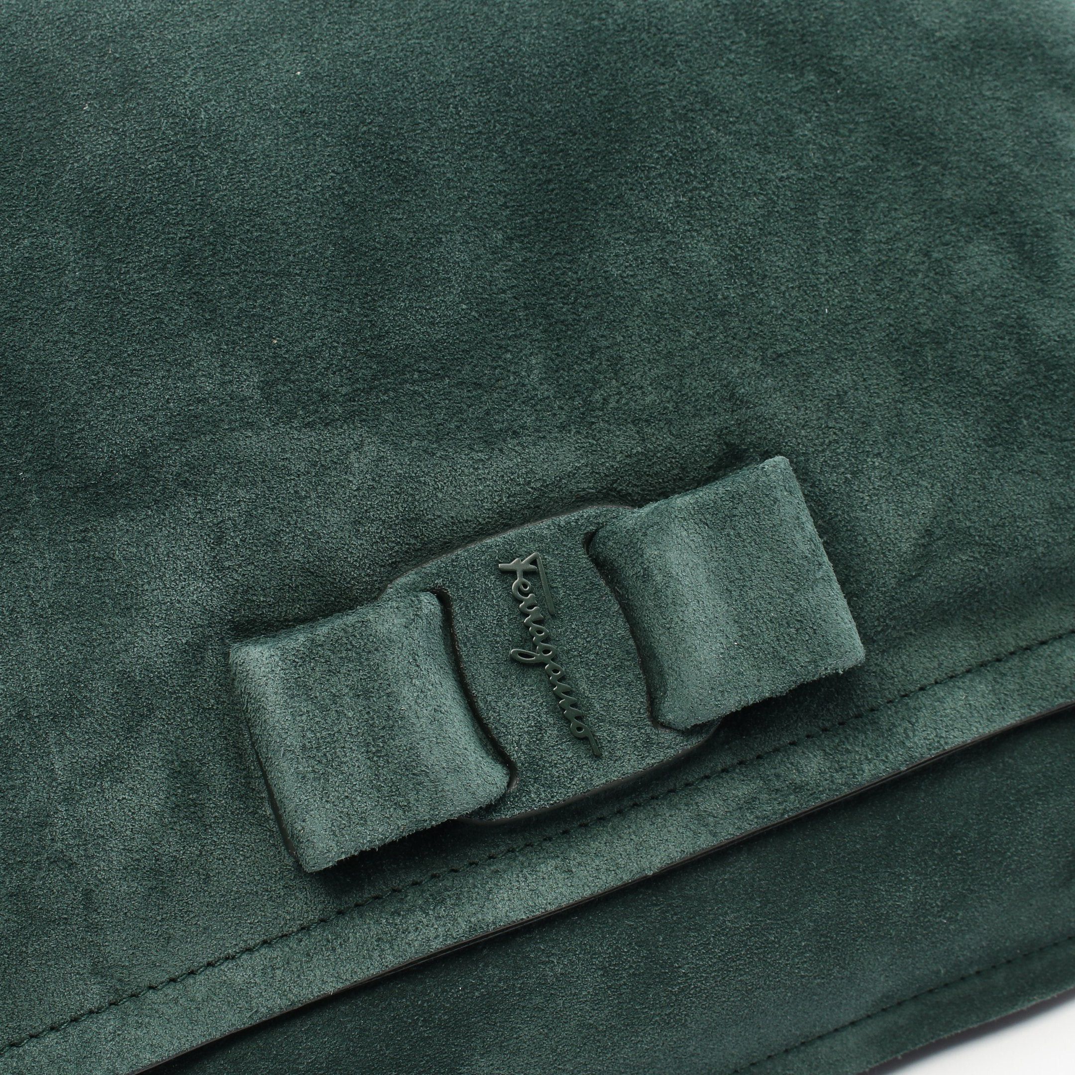 Salvatore Ferragamo Salvatore Ferragamo Vara Ribbon Chain Shoulder Bag Suede Leather Dark Green Size ONE SIZE - 11 Thumbnail