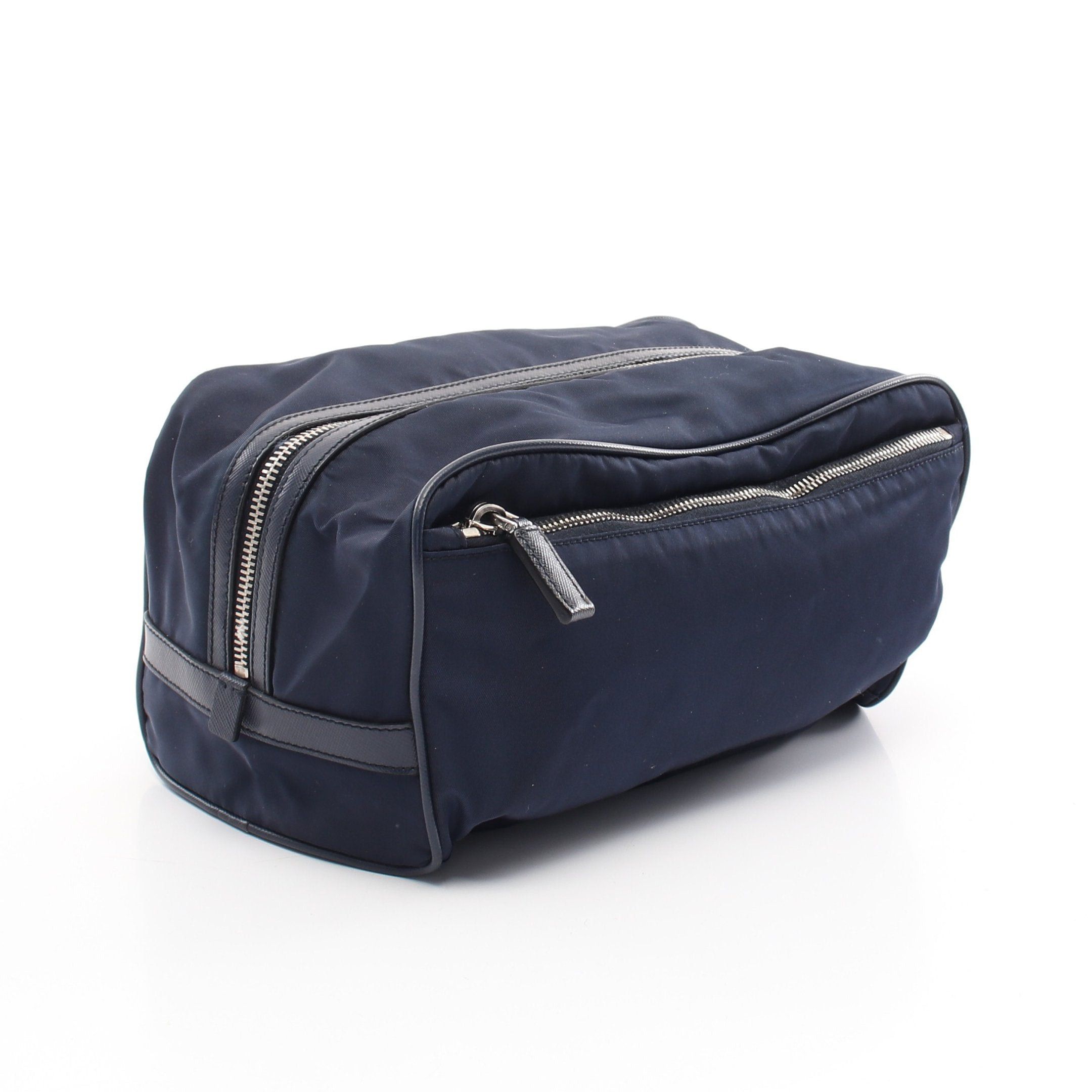 Prada Prada Clutch Bag Second Bicolor Nylon Saffiano Leather Navy Ivory Prada Logo Plate Size ONE SIZE - 2 Thumbnail