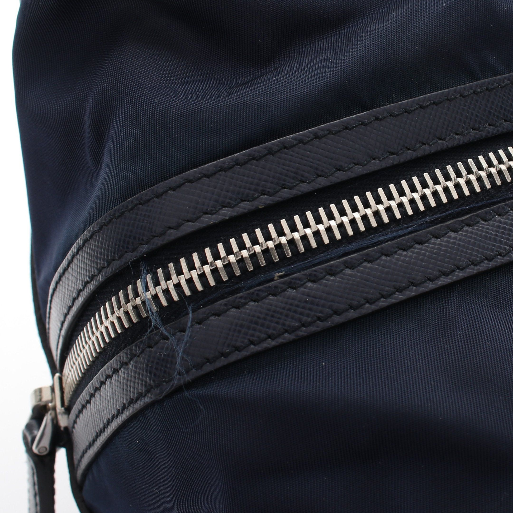 Prada Prada Clutch Bag Second Bicolor Nylon Saffiano Leather Navy Ivory Prada Logo Plate Size ONE SIZE - 9 Thumbnail