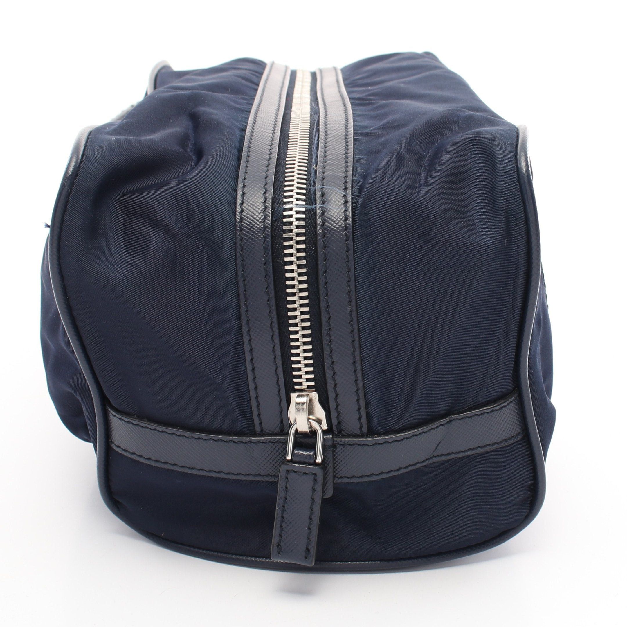 Prada Prada Clutch Bag Second Bicolor Nylon Saffiano Leather Navy Ivory Prada Logo Plate Size ONE SIZE - 7 Thumbnail