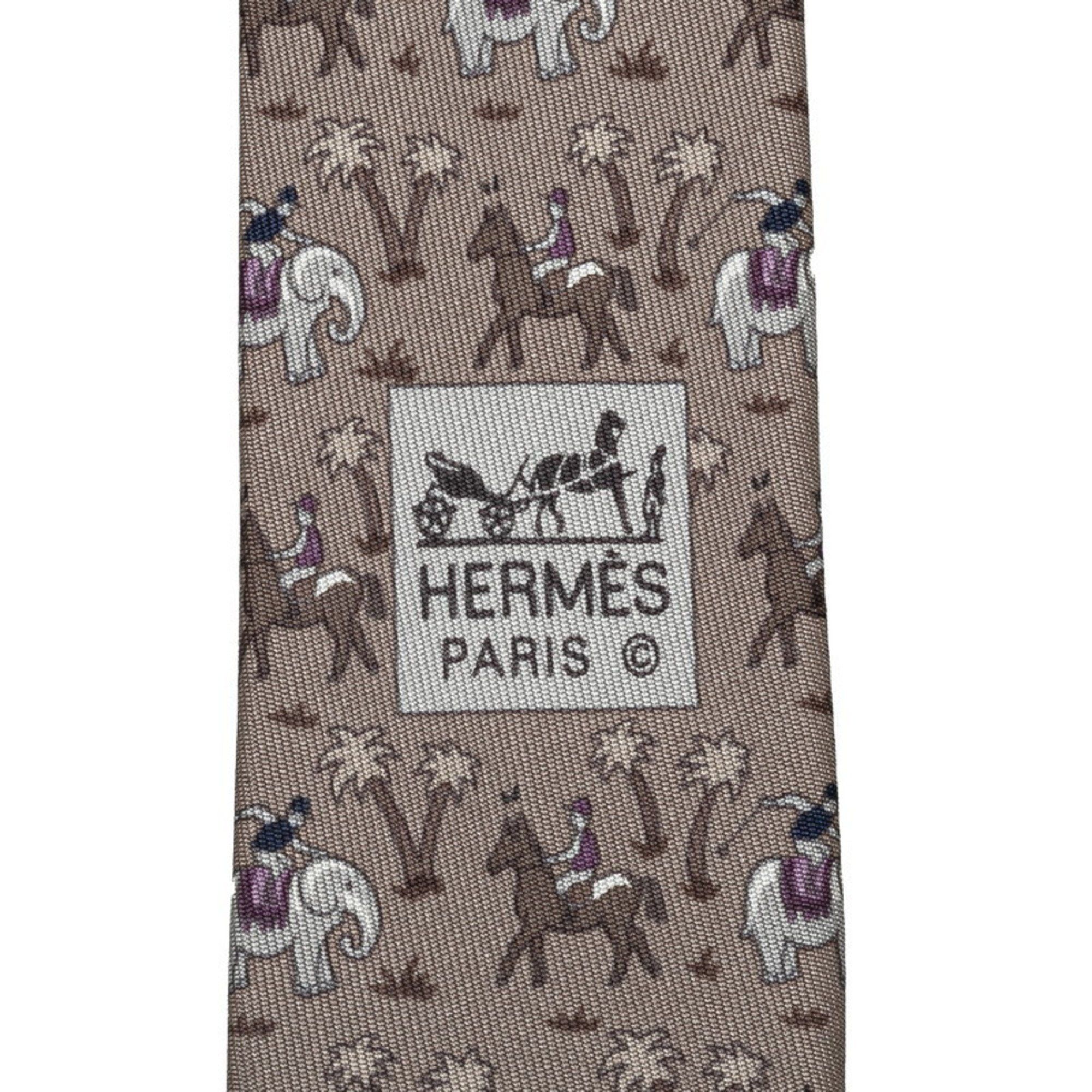Hermes Hermes Elephant and Horse Animal Print Tie Grey Multicolor Silk Men's HERMES Size ONE SIZE - 3 Thumbnail