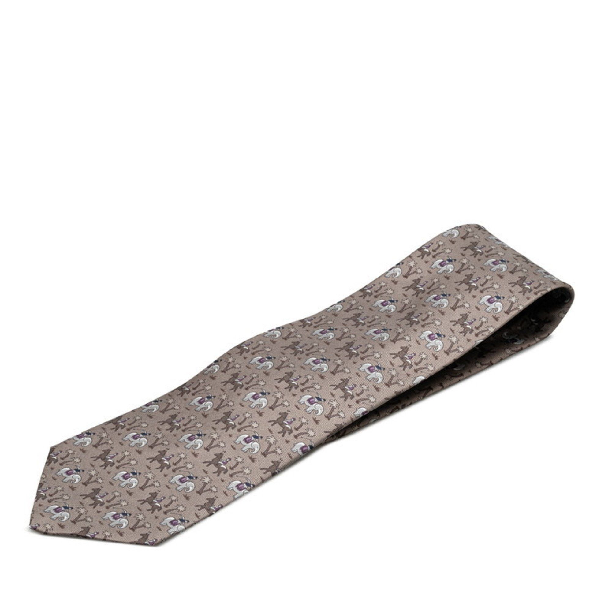 Hermes Hermes Elephant and Horse Animal Print Tie Grey Multicolor Silk Men's HERMES Size ONE SIZE - 2 Thumbnail