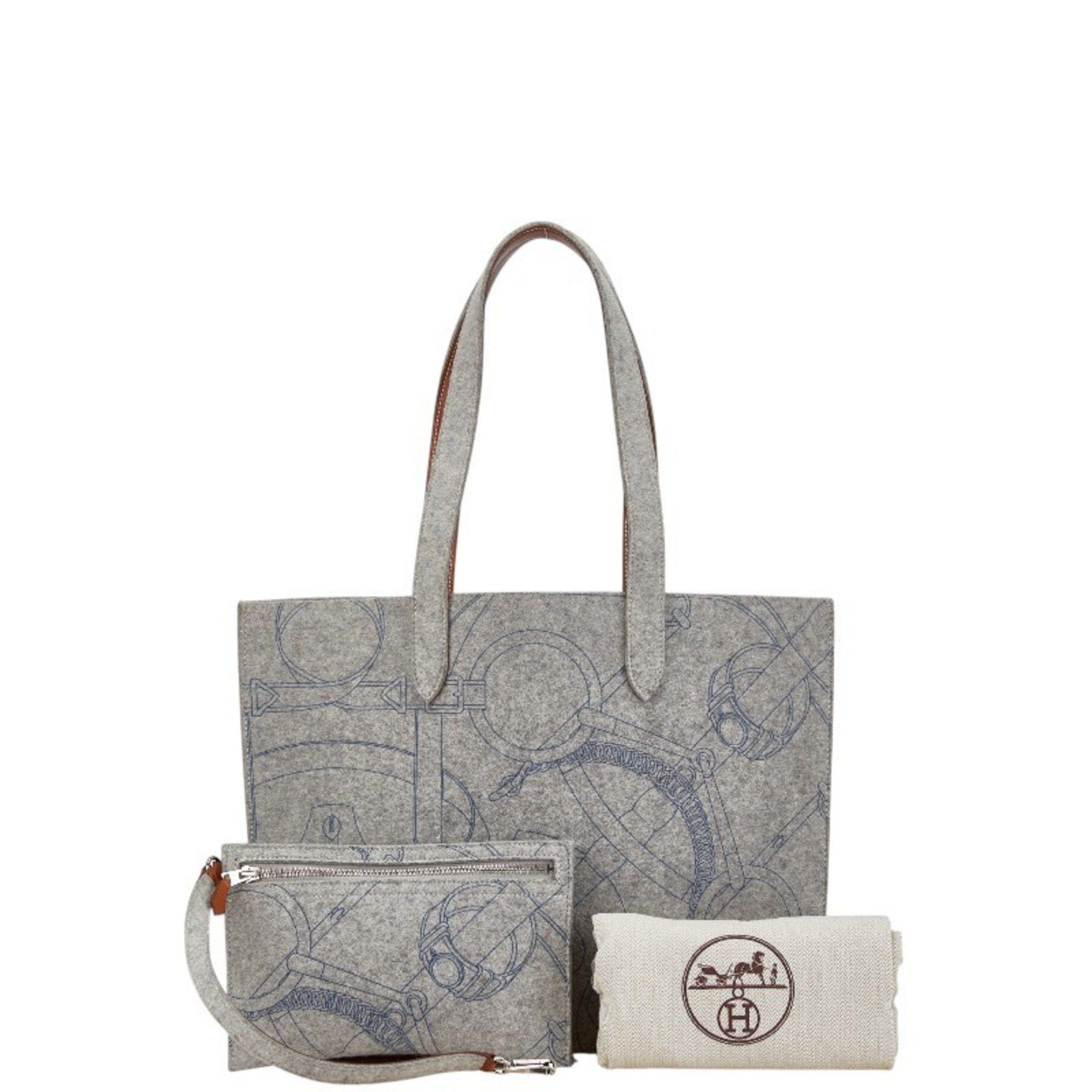Hermes Hermes Sac Karimi MM Tote Bag Shoulder Grey Felt Calf Leather Women's HERMES Size ONE SIZE - 9 Thumbnail