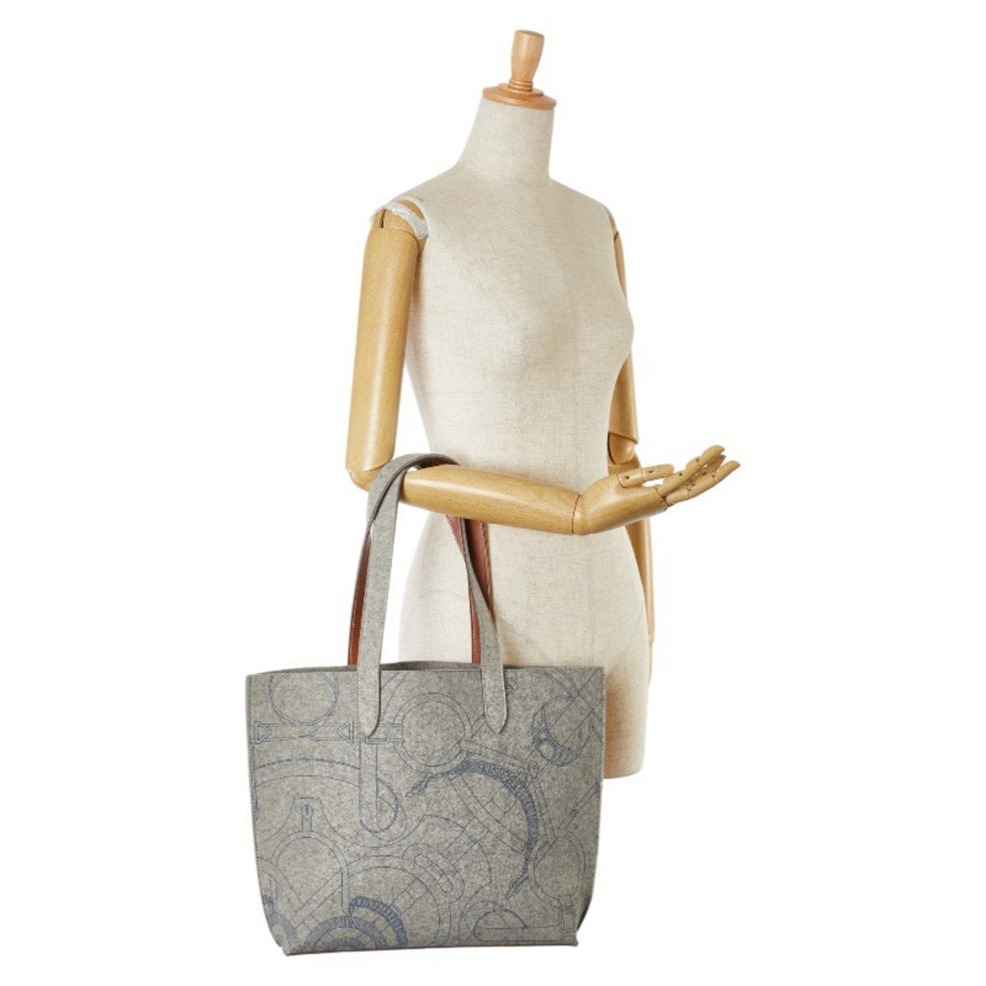 Hermes Hermes Sac Karimi MM Tote Bag Shoulder Grey Felt Calf Leather Women's HERMES Size ONE SIZE - 10 Thumbnail