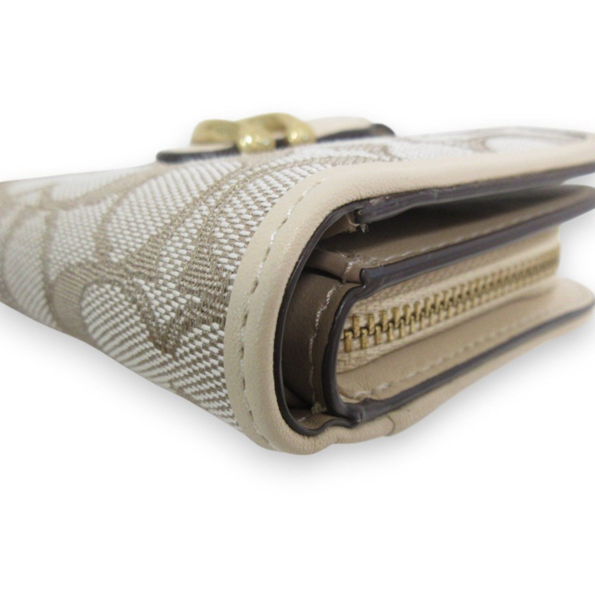Coach COACH Leather Signature Jacquard Tabby Bi-fold Wallet Compact CA194 Beige x Gold Hardware Women's Size ONE SIZE - 10 Thumbnail