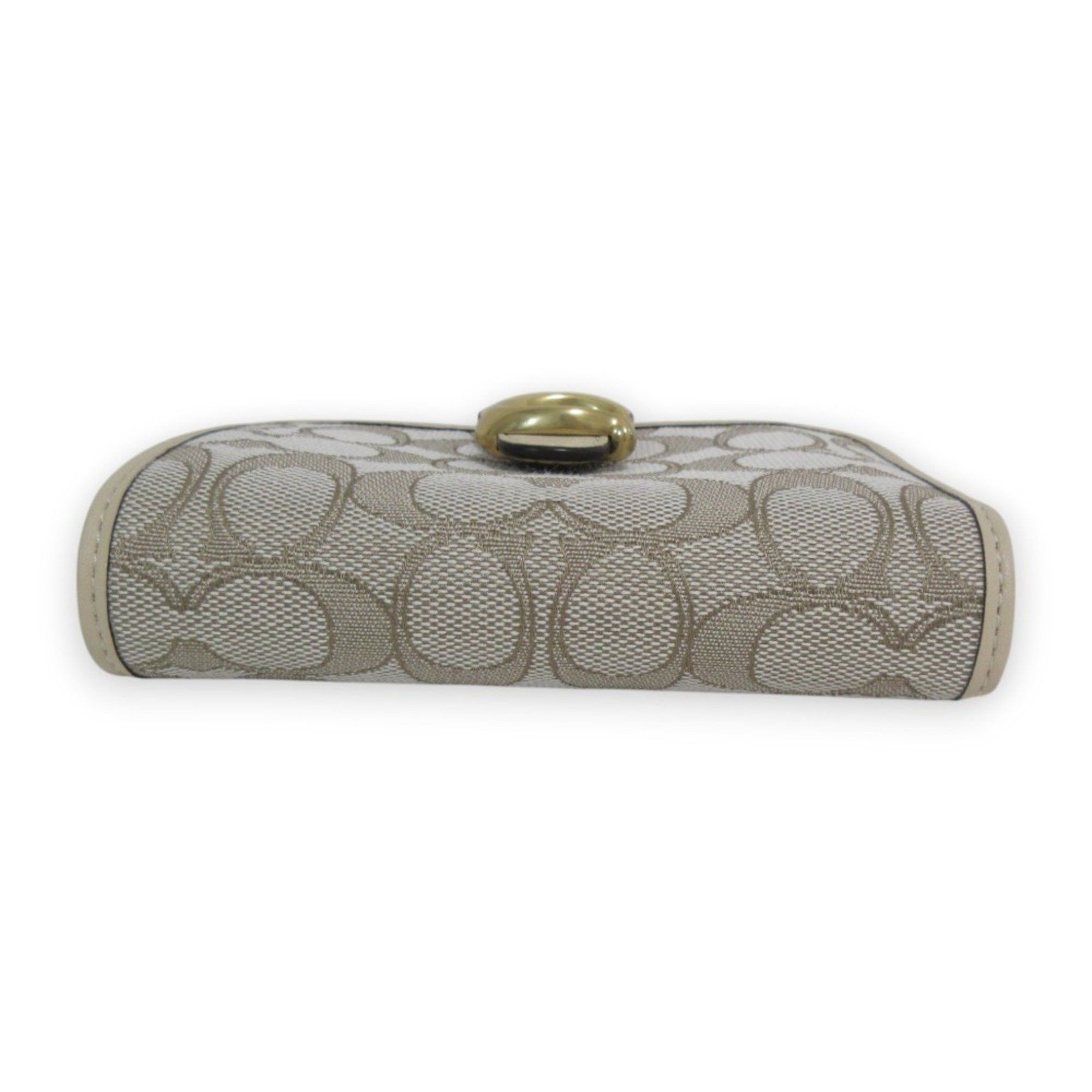 Coach COACH Leather Signature Jacquard Tabby Bi-fold Wallet Compact CA194 Beige x Gold Hardware Women's Size ONE SIZE - 8 Thumbnail