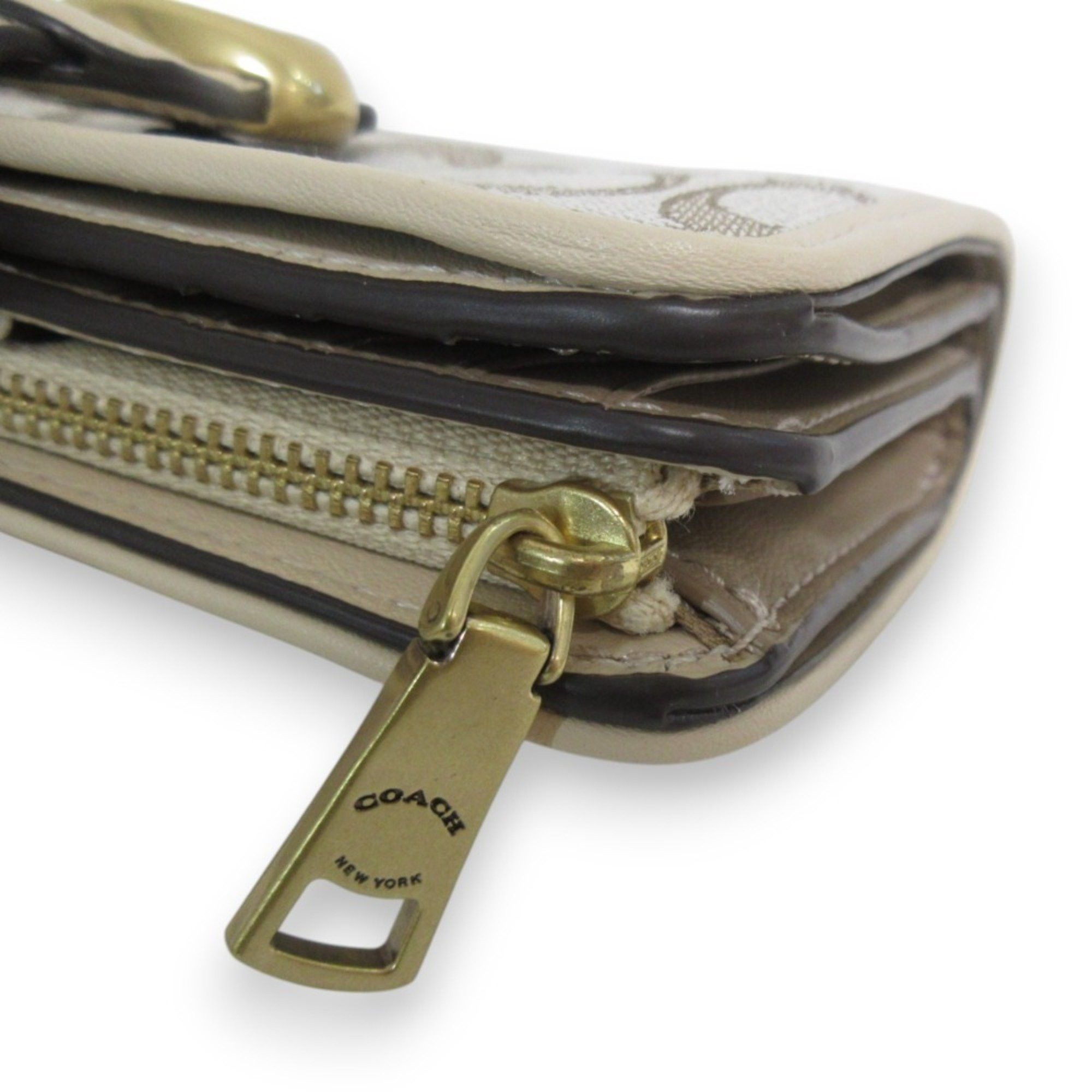 Coach COACH Leather Signature Jacquard Tabby Bi-fold Wallet Compact CA194 Beige x Gold Hardware Women's Size ONE SIZE - 12 Thumbnail