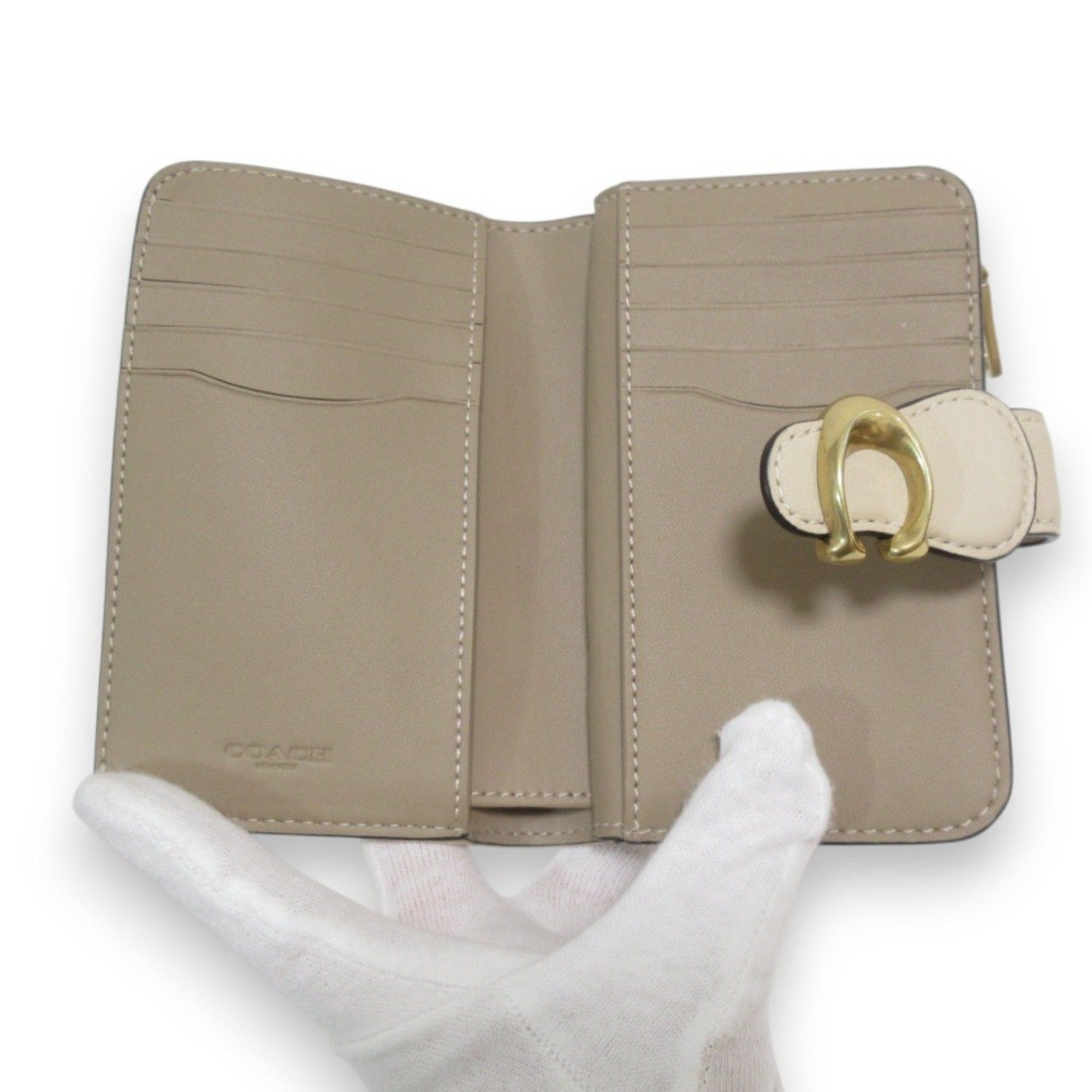 Coach COACH Leather Signature Jacquard Tabby Bi-fold Wallet Compact CA194 Beige x Gold Hardware Women's Size ONE SIZE - 3 Thumbnail