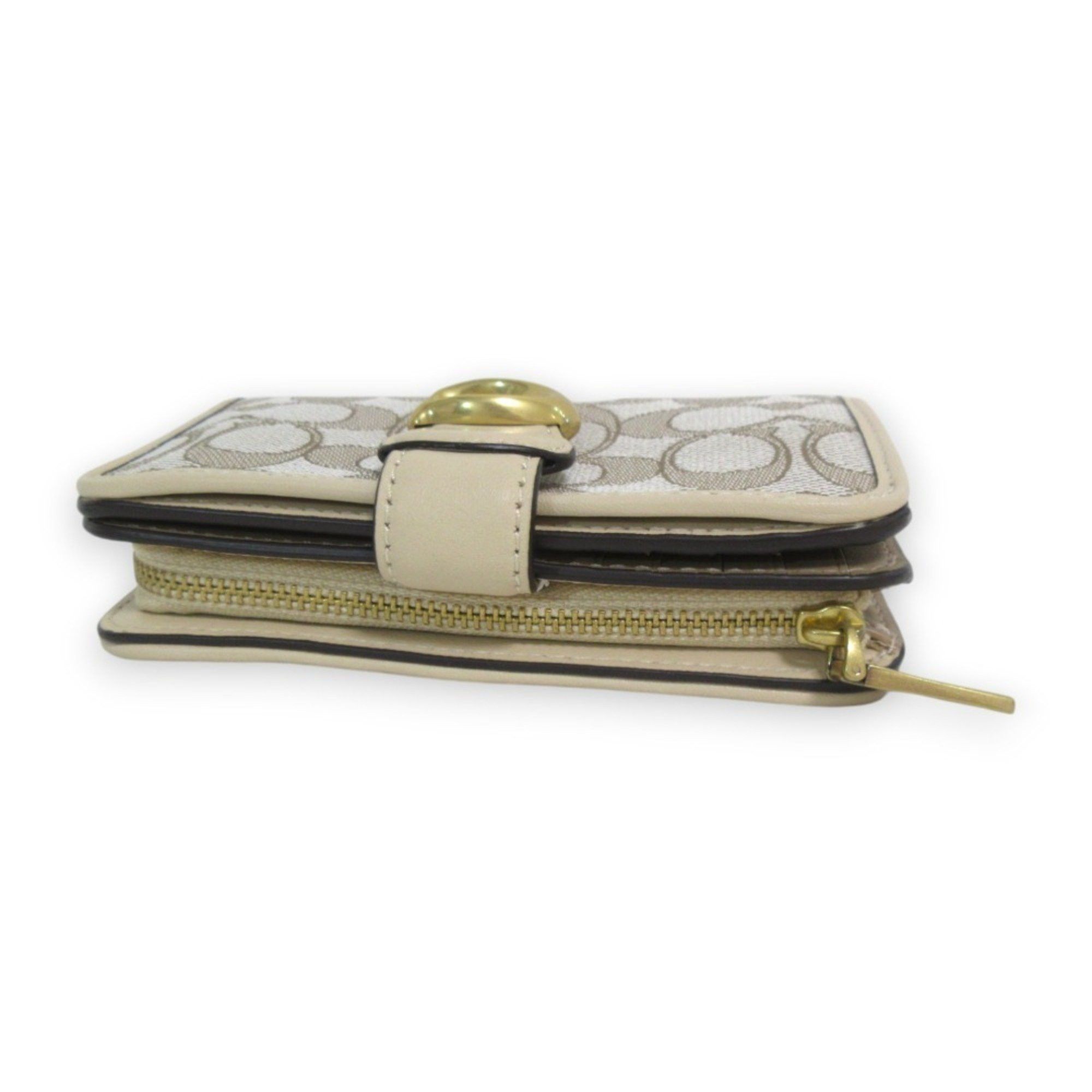 Coach COACH Leather Signature Jacquard Tabby Bi-fold Wallet Compact CA194 Beige x Gold Hardware Women's Size ONE SIZE - 6 Thumbnail