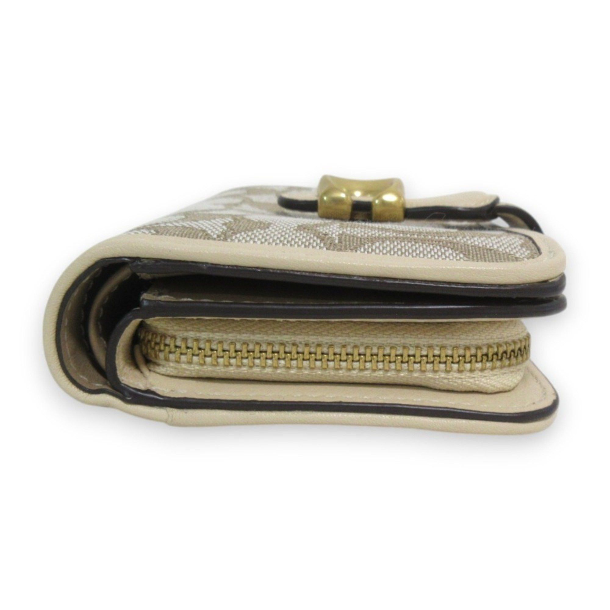 Coach COACH Leather Signature Jacquard Tabby Bi-fold Wallet Compact CA194 Beige x Gold Hardware Women's Size ONE SIZE - 9 Thumbnail