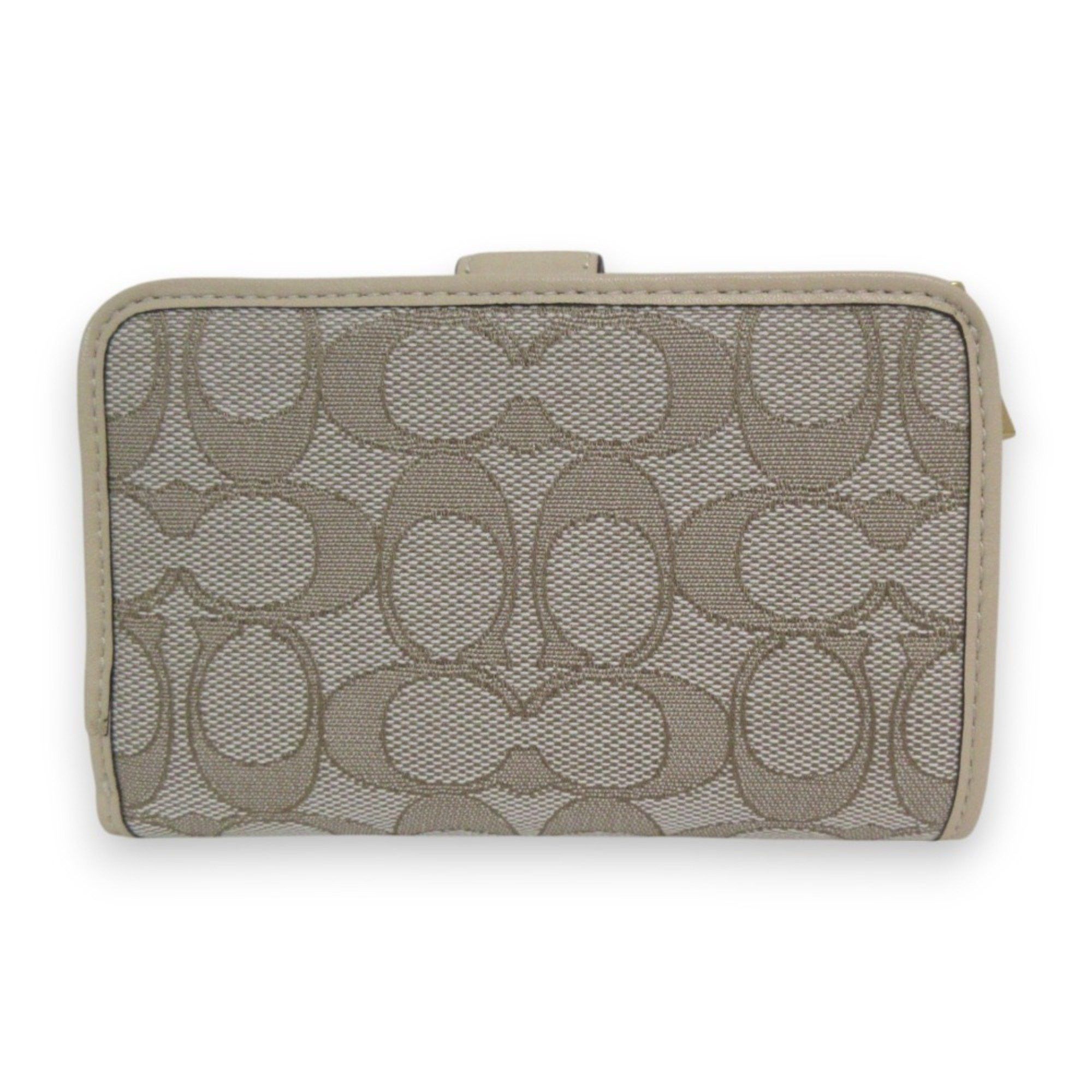 Coach COACH Leather Signature Jacquard Tabby Bi-fold Wallet Compact CA194 Beige x Gold Hardware Women's Size ONE SIZE - 2 Thumbnail
