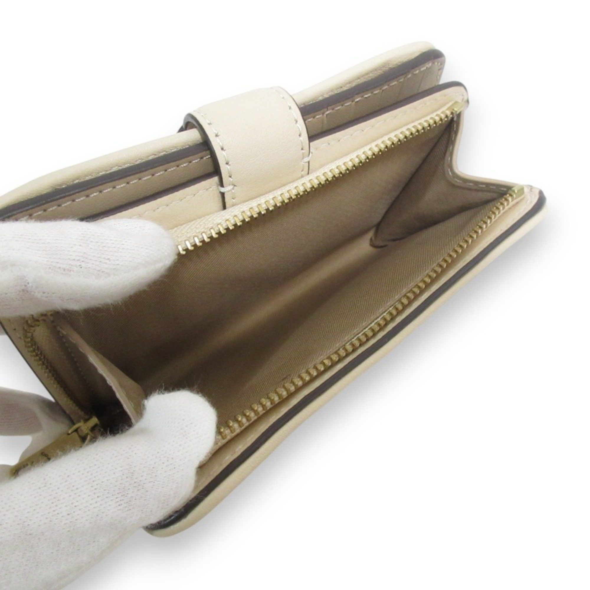 Coach COACH Leather Signature Jacquard Tabby Bi-fold Wallet Compact CA194 Beige x Gold Hardware Women's Size ONE SIZE - 5 Thumbnail