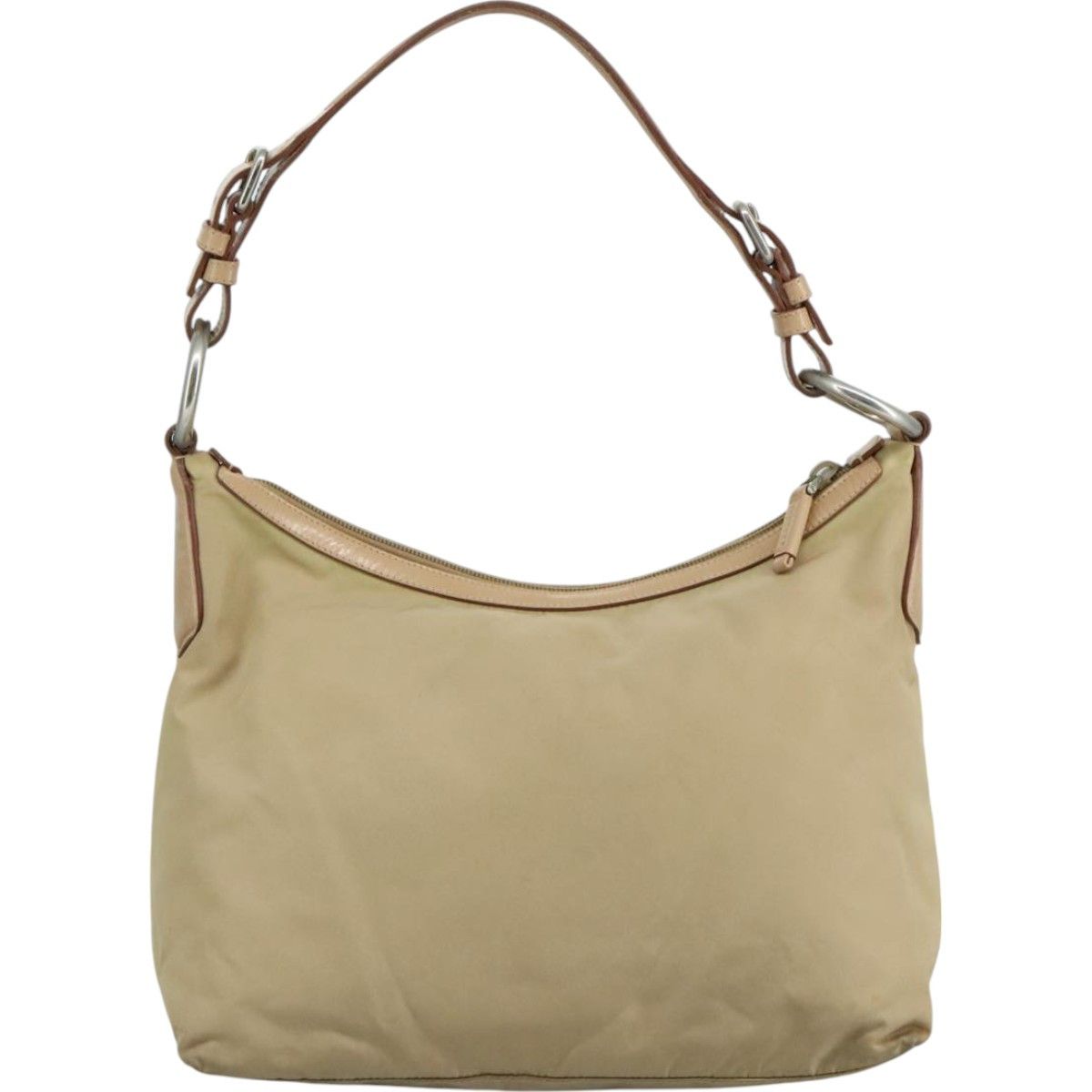 PRADA Shoulder Bag Nylon Beige Silver Auth 111600