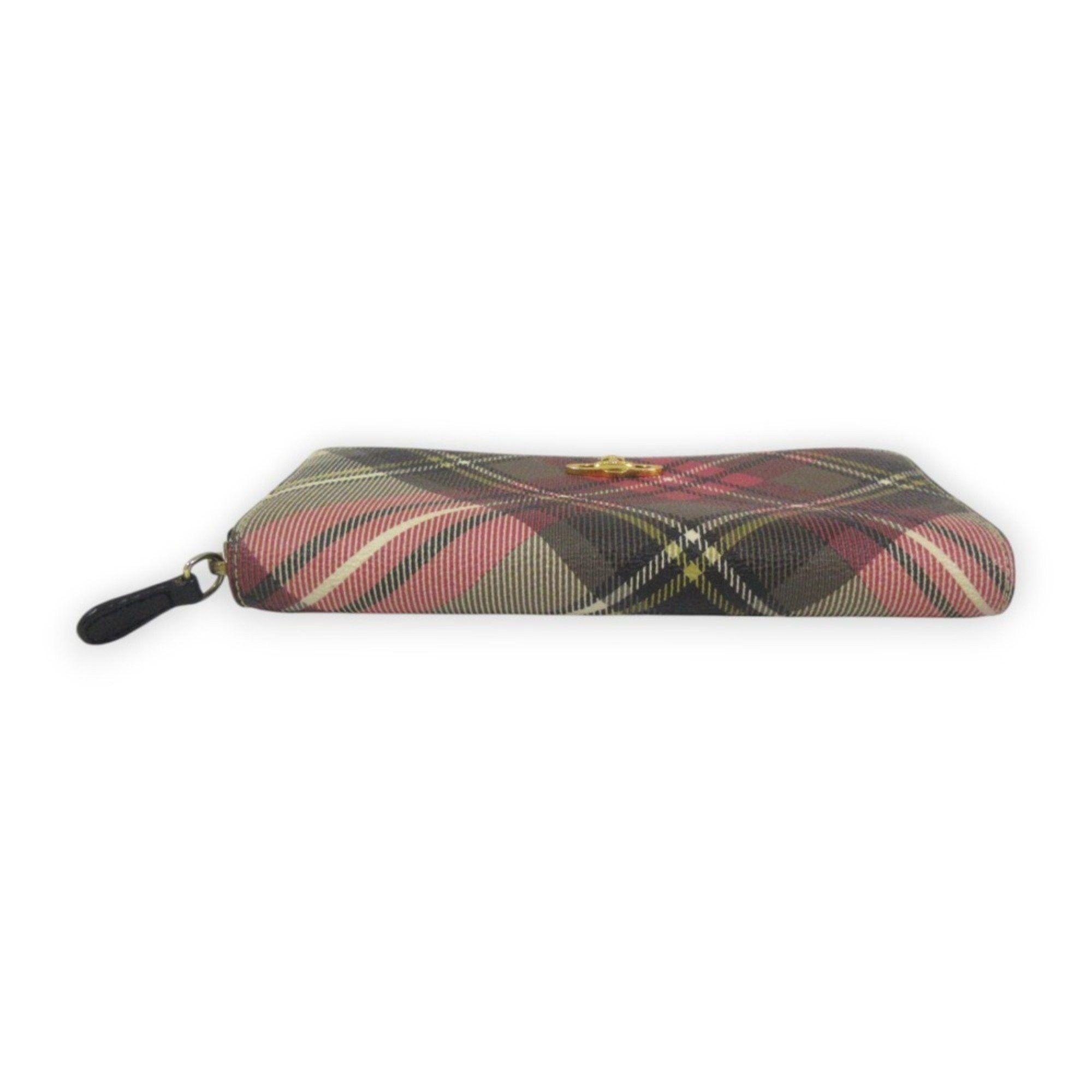 Vivienne Westwood Vivienne Westwood Check Pattern Orb Metal Fittings Round Zipper Long Wallet Pink Gray Women's Size ONE SIZE - 6 Thumbnail