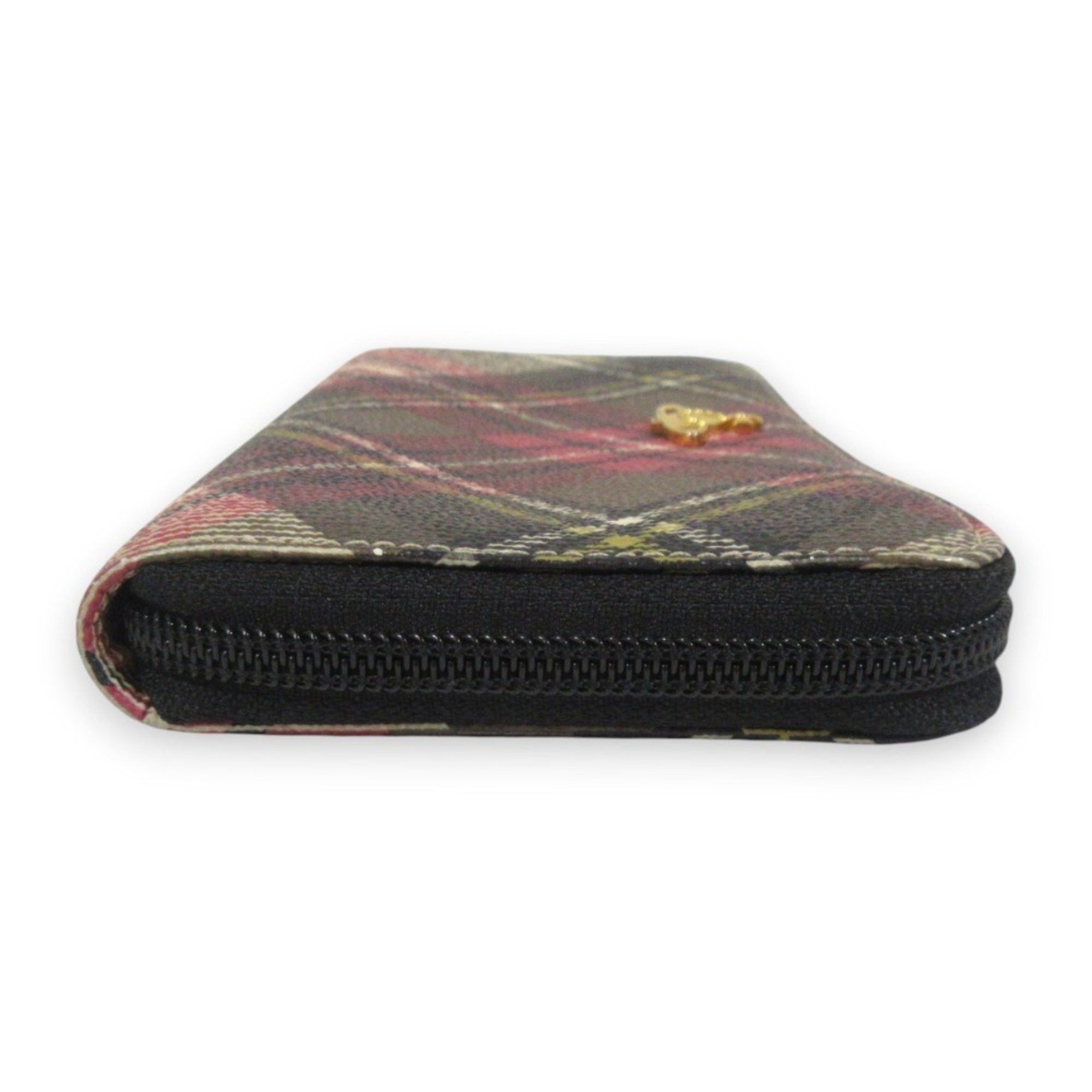 Vivienne Westwood Vivienne Westwood Check Pattern Orb Metal Fittings Round Zipper Long Wallet Pink Gray Women's Size ONE SIZE - 7 Thumbnail