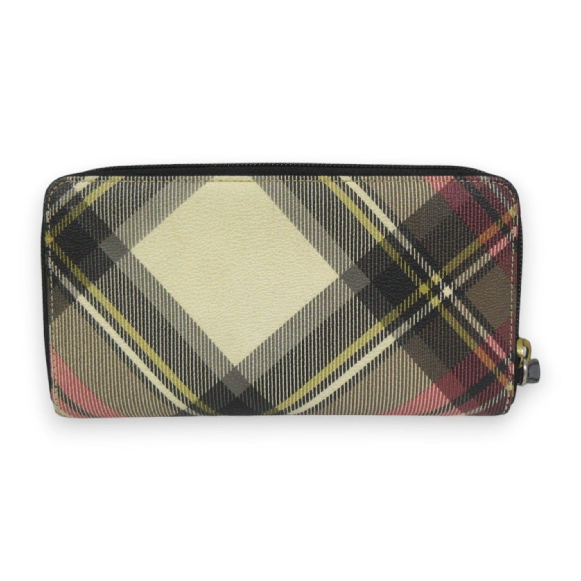 Vivienne Westwood Vivienne Westwood Check Pattern Orb Metal Fittings Round Zipper Long Wallet Pink Gray Women's Size ONE SIZE - 2 Thumbnail