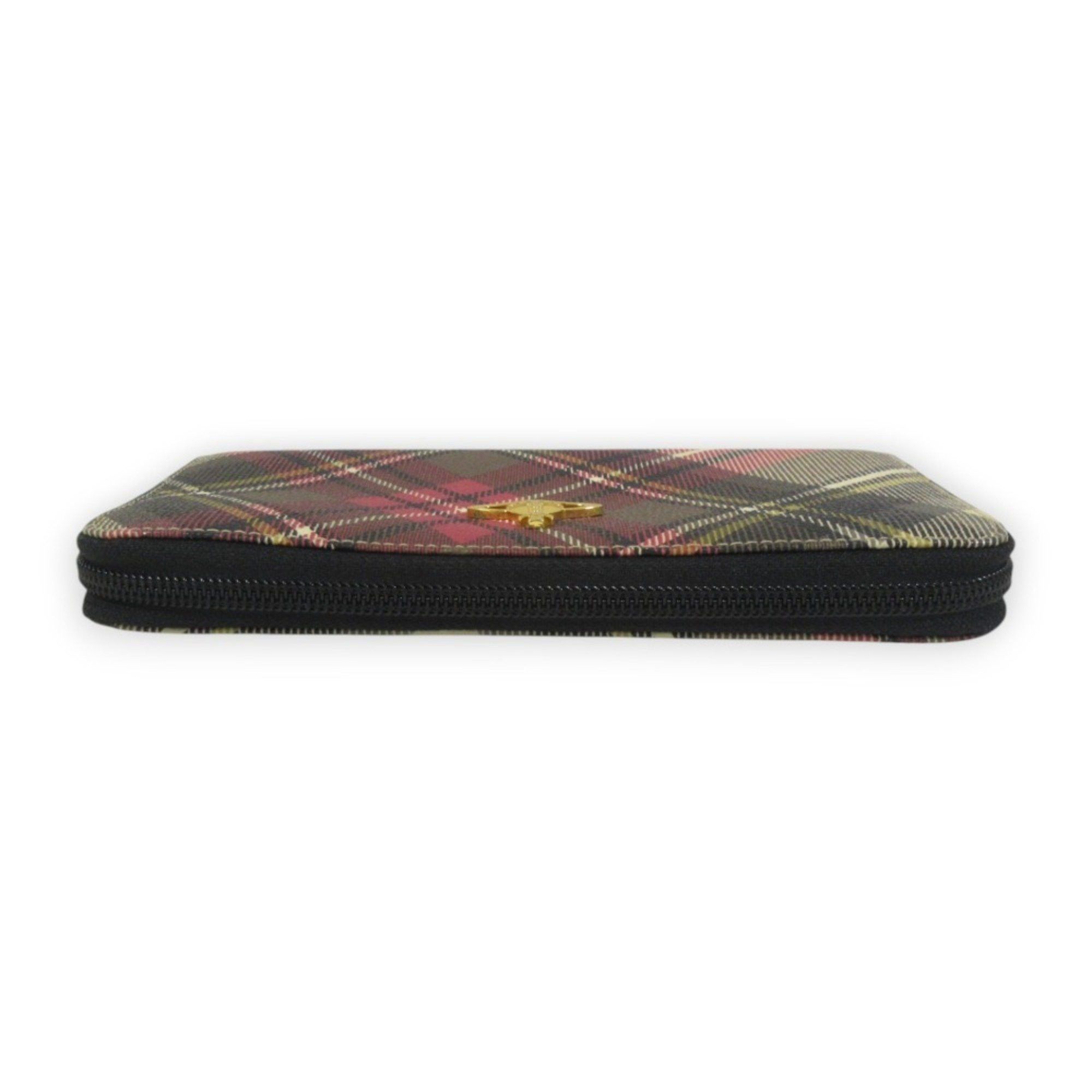 Vivienne Westwood Vivienne Westwood Check Pattern Orb Metal Fittings Round Zipper Long Wallet Pink Gray Women's Size ONE SIZE - 4 Thumbnail