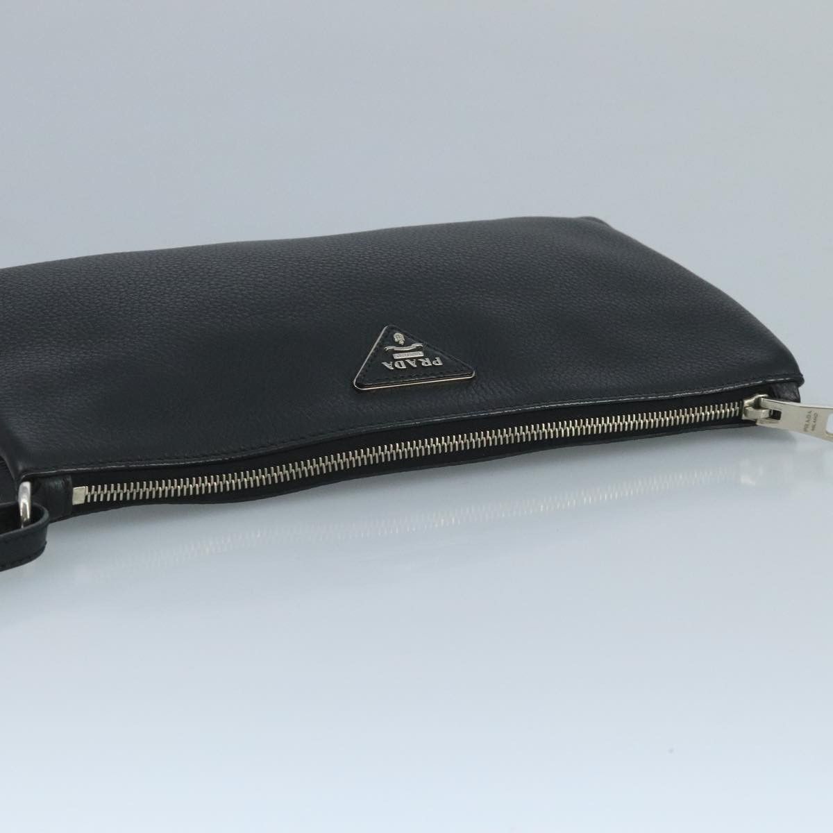 Prada Triangle Logo Black Leather Clutch Bag (Pre-Owned) Size ONE SIZE - 14 Thumbnail