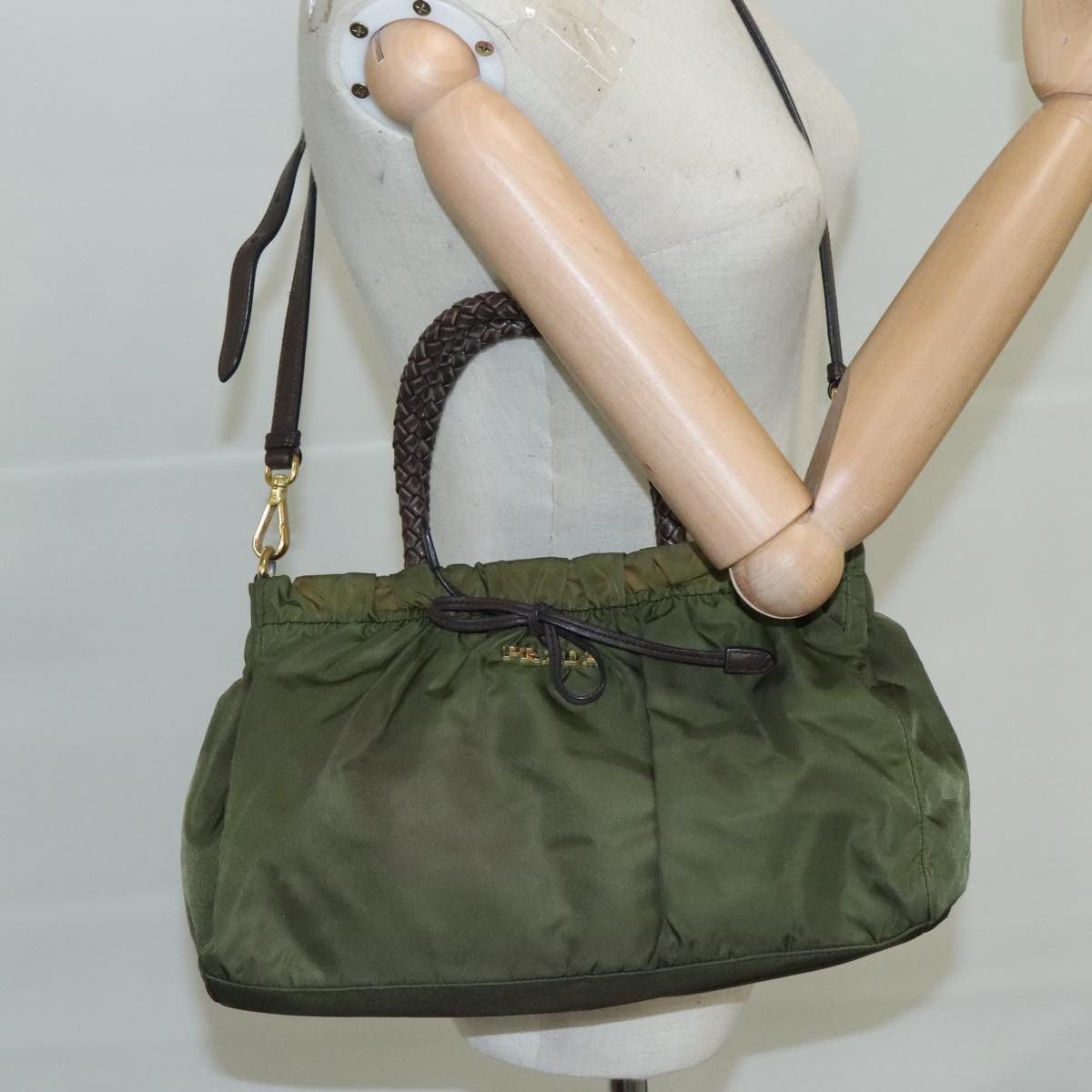 Prada Tessuto Khaki Synthetic Handbag (Pre-Owned) Size ONE SIZE - 16 Thumbnail