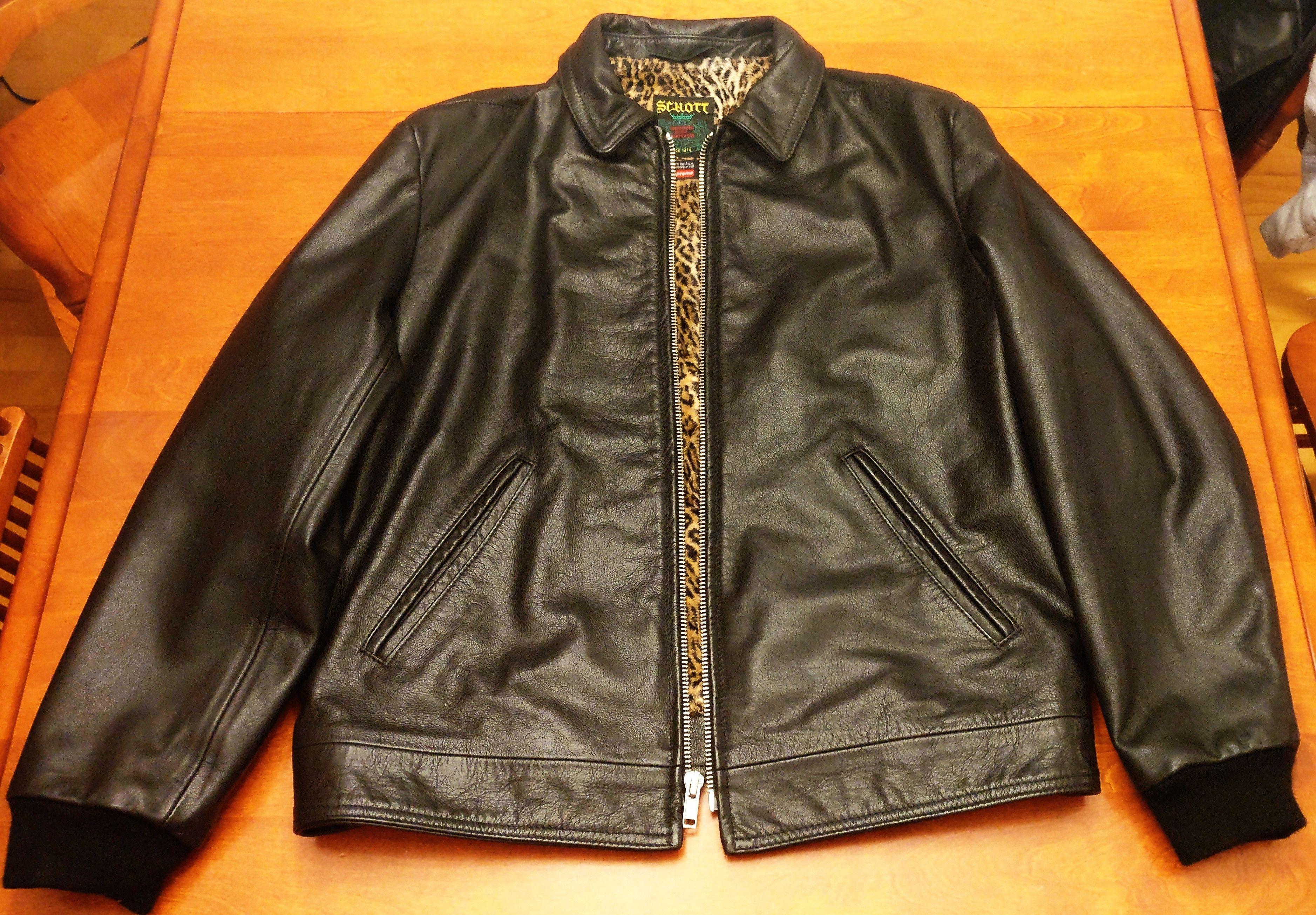 Supreme Schott Leopard Lined Leather Work Jacket Black Men's - FW17 - US