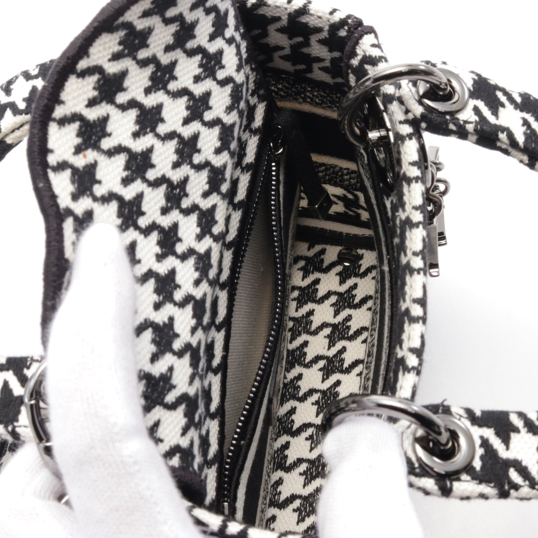 Dior Dior Lady Mini Handbag Houndstooth Canvas Black White Size ONE SIZE - 3 Thumbnail