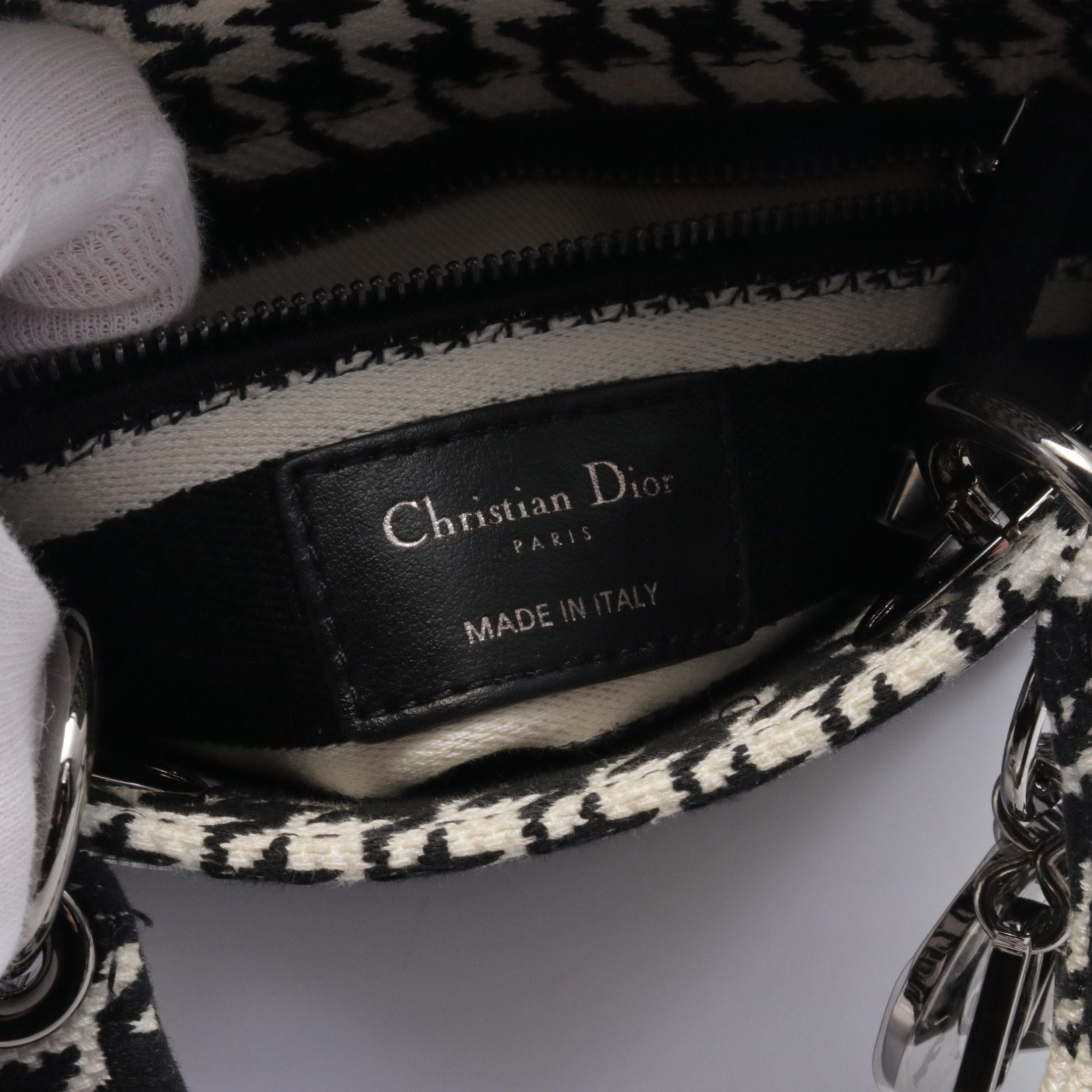 Dior Dior Lady Mini Handbag Houndstooth Canvas Black White Size ONE SIZE - 4 Thumbnail
