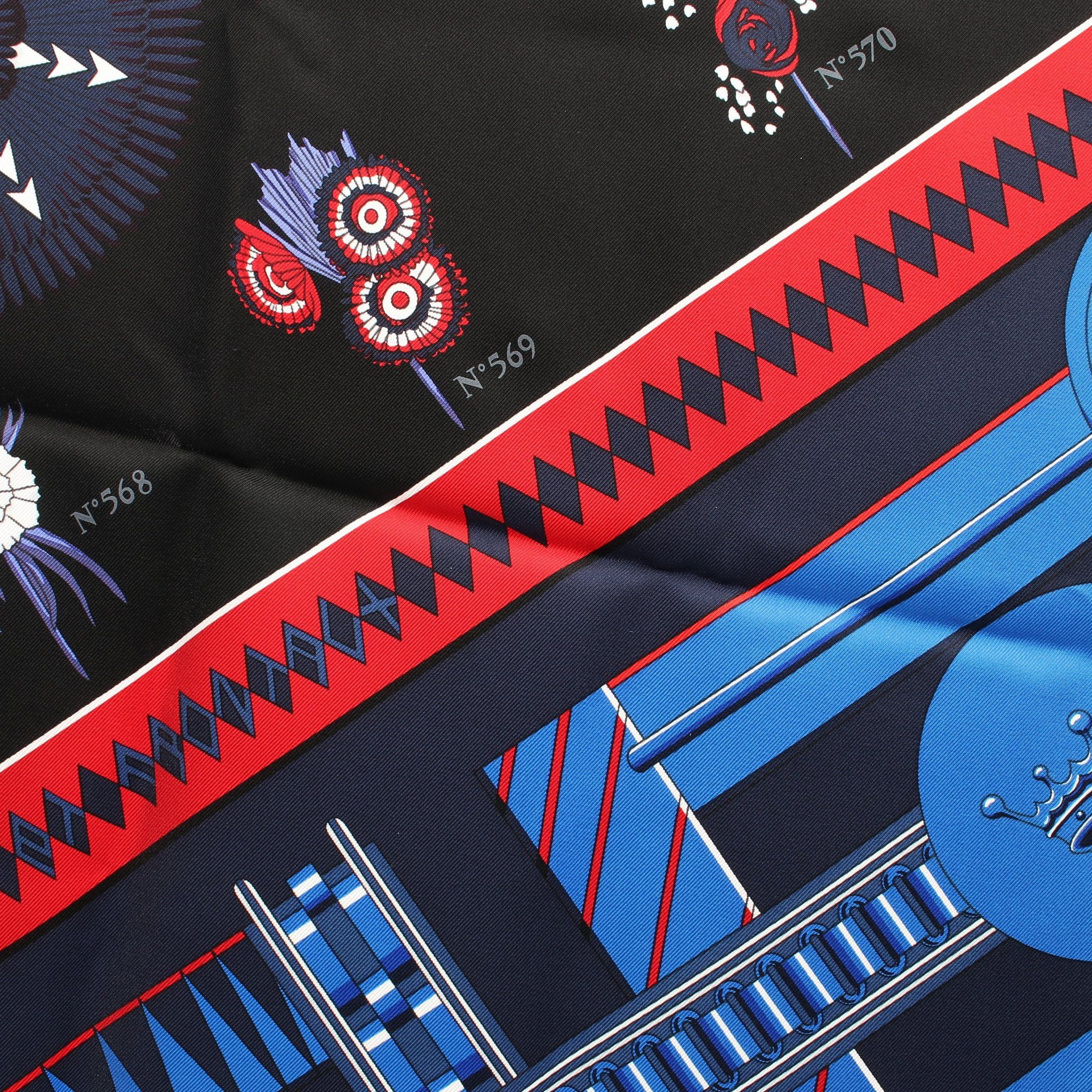 Hermes Hermes Carres 90 Flots Fleurs Et Frontaux Scarf Silk Blue Multicolor Size ONE SIZE - 4 Thumbnail