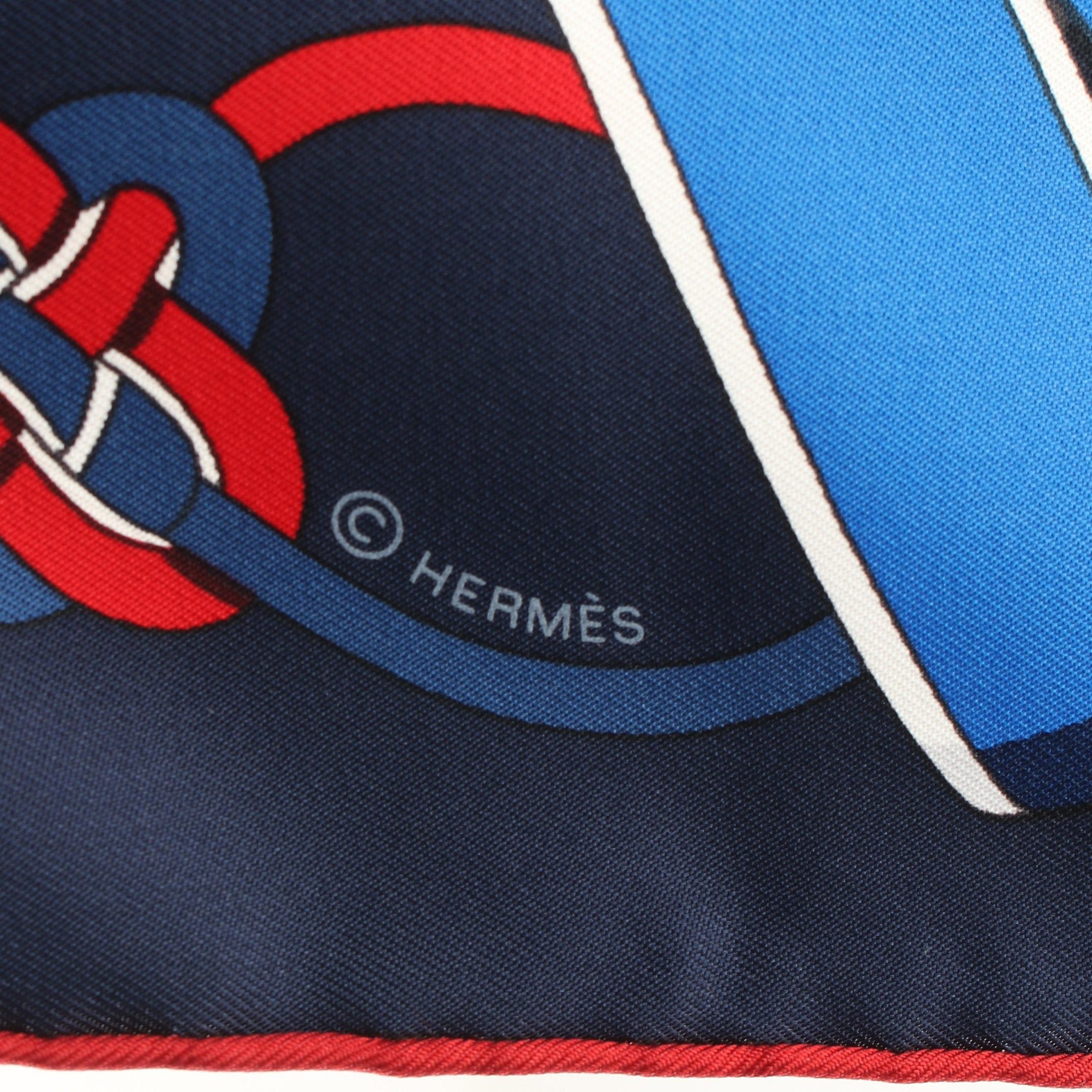 Hermes Hermes Carres 90 Flots Fleurs Et Frontaux Scarf Silk Blue Multicolor Size ONE SIZE - 2 Thumbnail