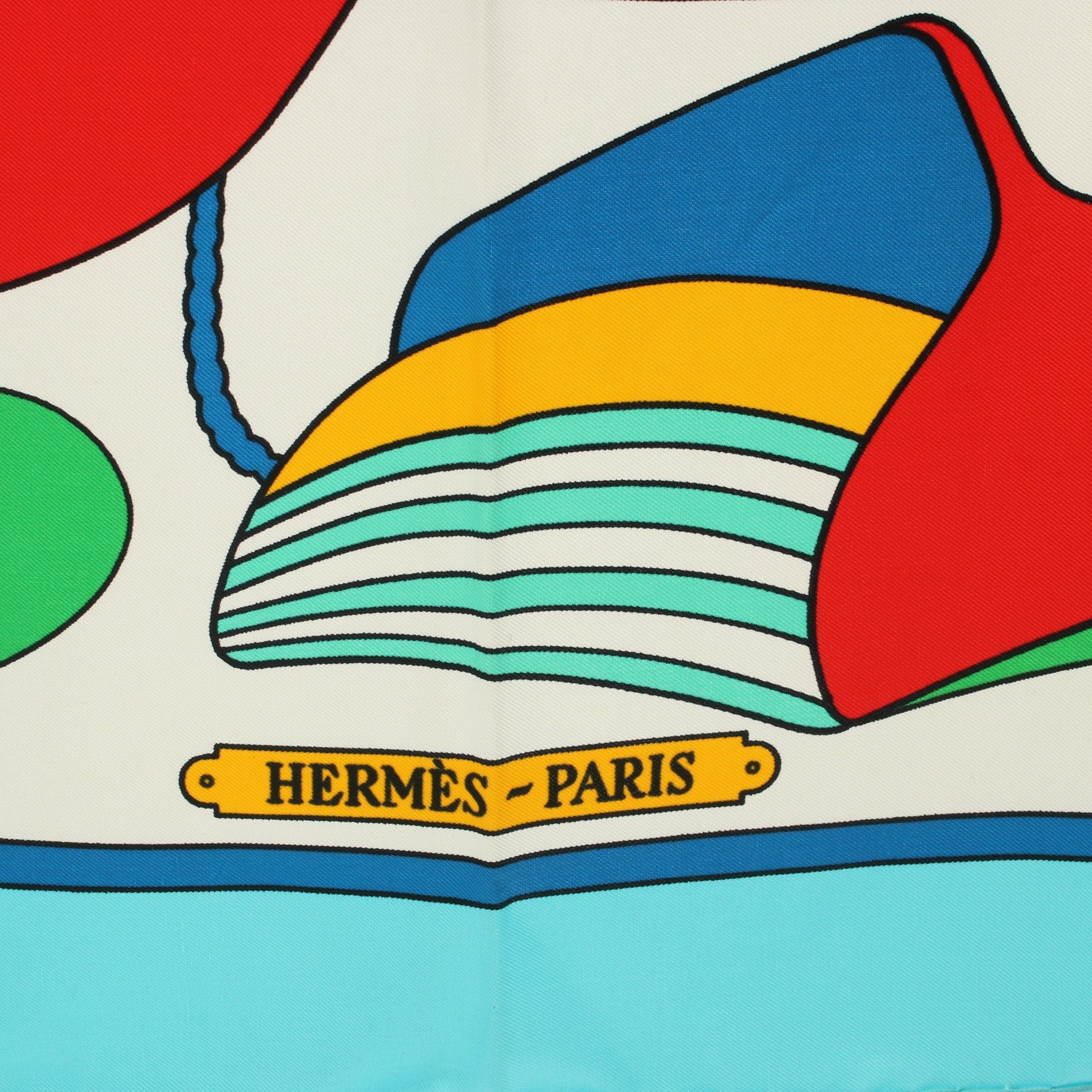 Hermes Hermes Carres 90 Thalassa Scarf Silk Light Blue Multicolor Size ONE SIZE - 4 Thumbnail