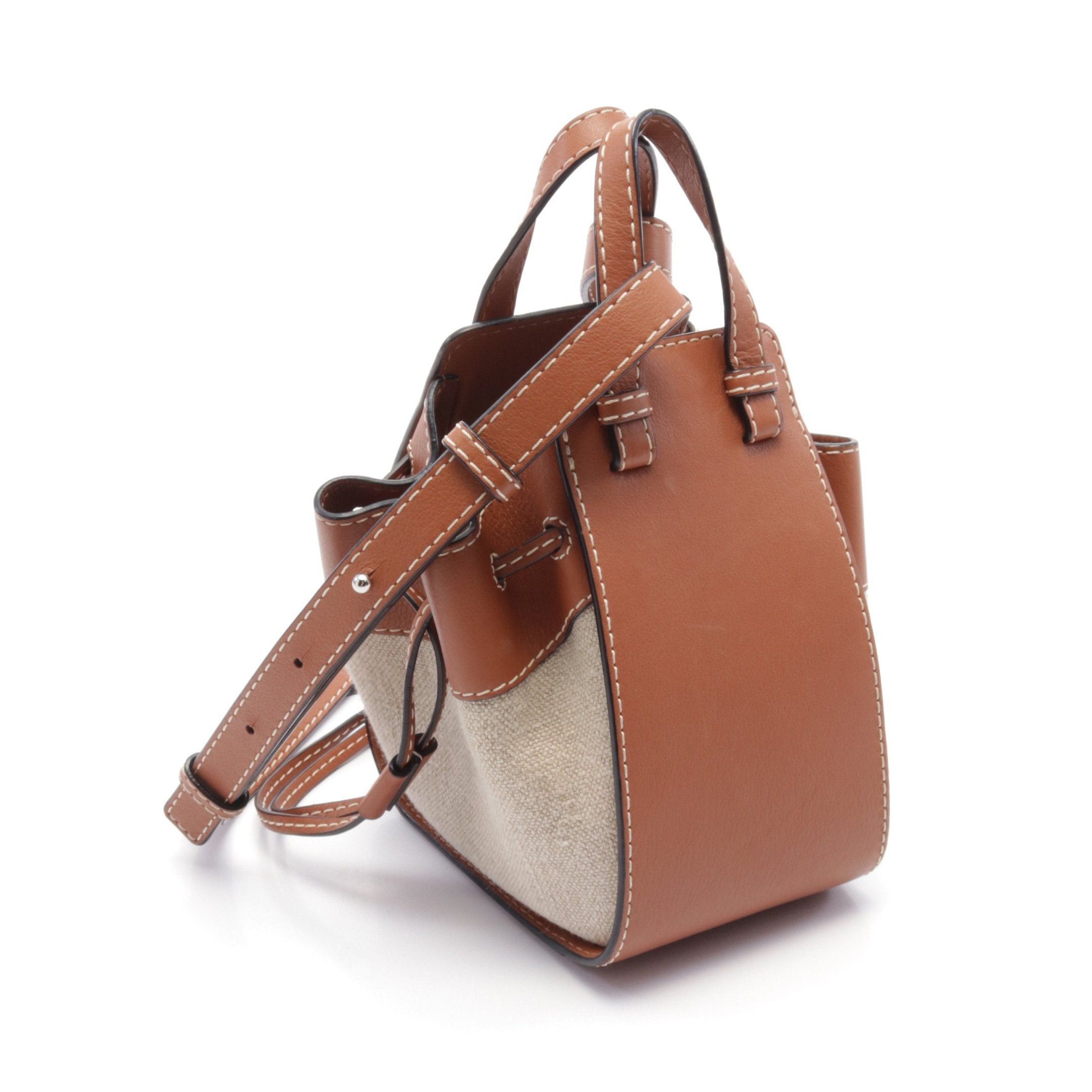 Loewe Loewe Hammock Mini Handbag Leather Canvas Brown Beige Size ONE SIZE - 2 Thumbnail