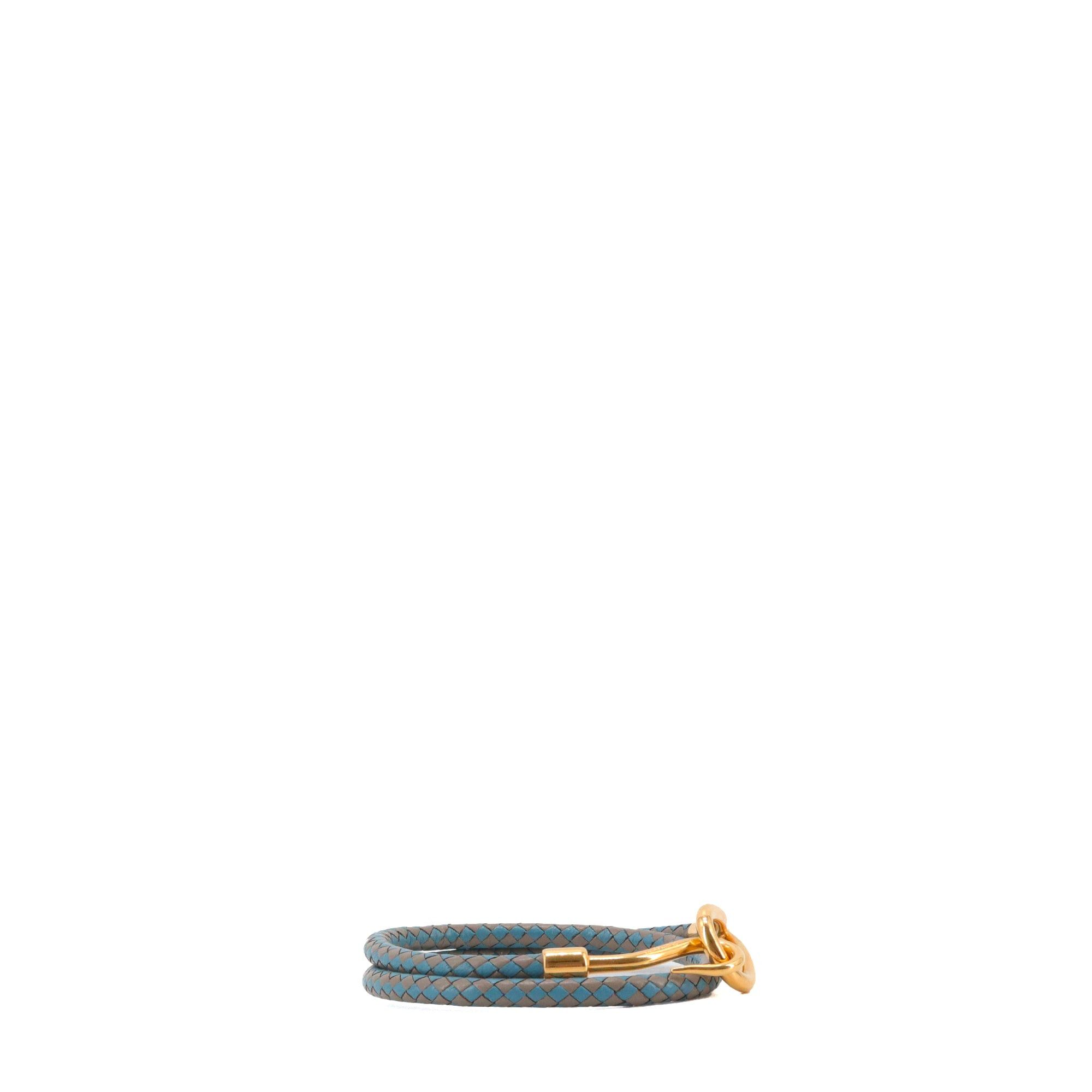 Hermes HERMÈS - Hermès Jumbo H double wrap bracelet in etoupe and blue braided leather (T3) Size ONE SIZE - 2 Thumbnail
