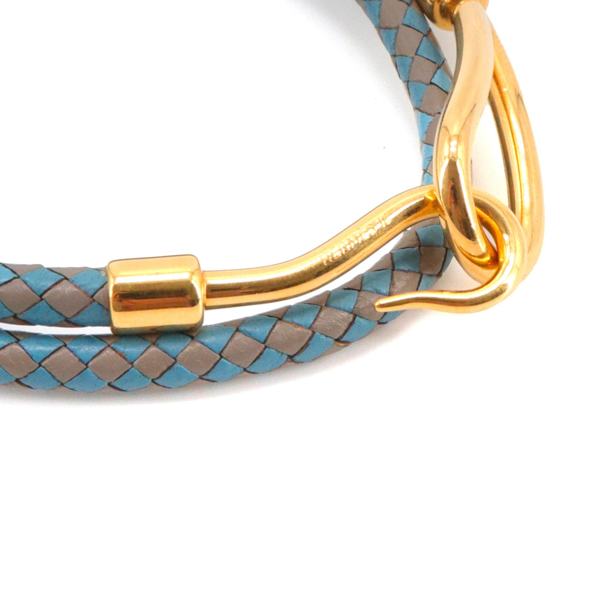 Hermes HERMÈS - Hermès Jumbo H double wrap bracelet in etoupe and blue braided leather (T3) Size ONE SIZE - 3 Thumbnail
