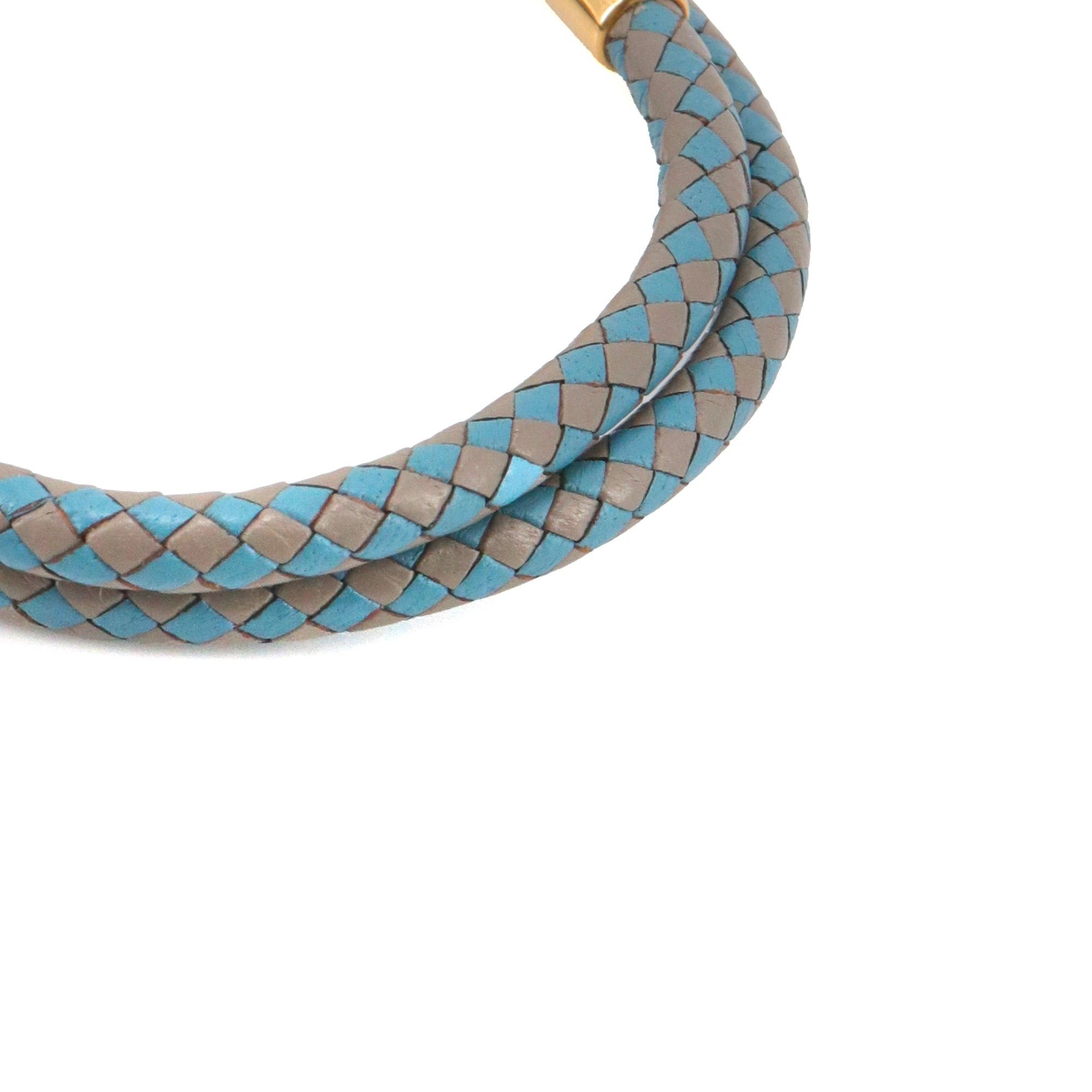 Hermes HERMÈS - Hermès Jumbo H double wrap bracelet in etoupe and blue braided leather (T3) Size ONE SIZE - 4 Thumbnail