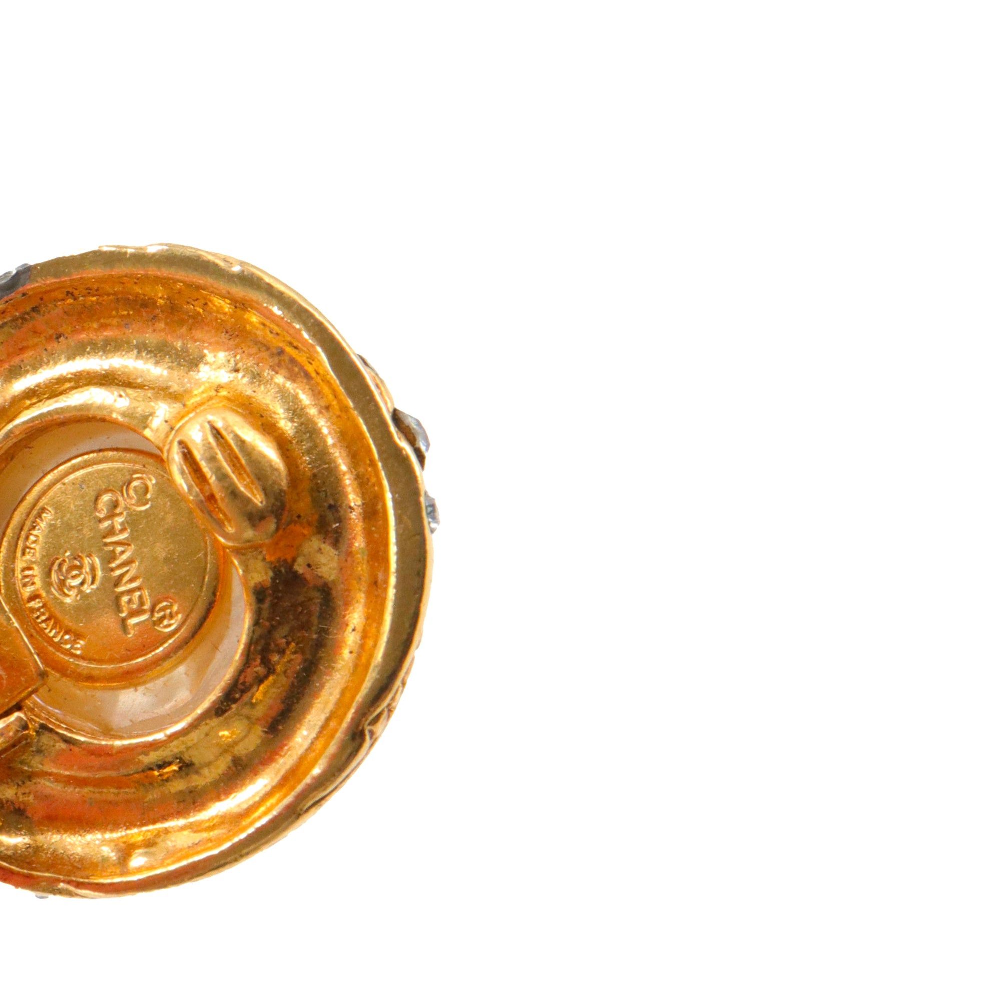 Chanel CHANEL - Golden Chanel earrings adorned with pearls and rhinestones Size ONE SIZE - 6 Thumbnail