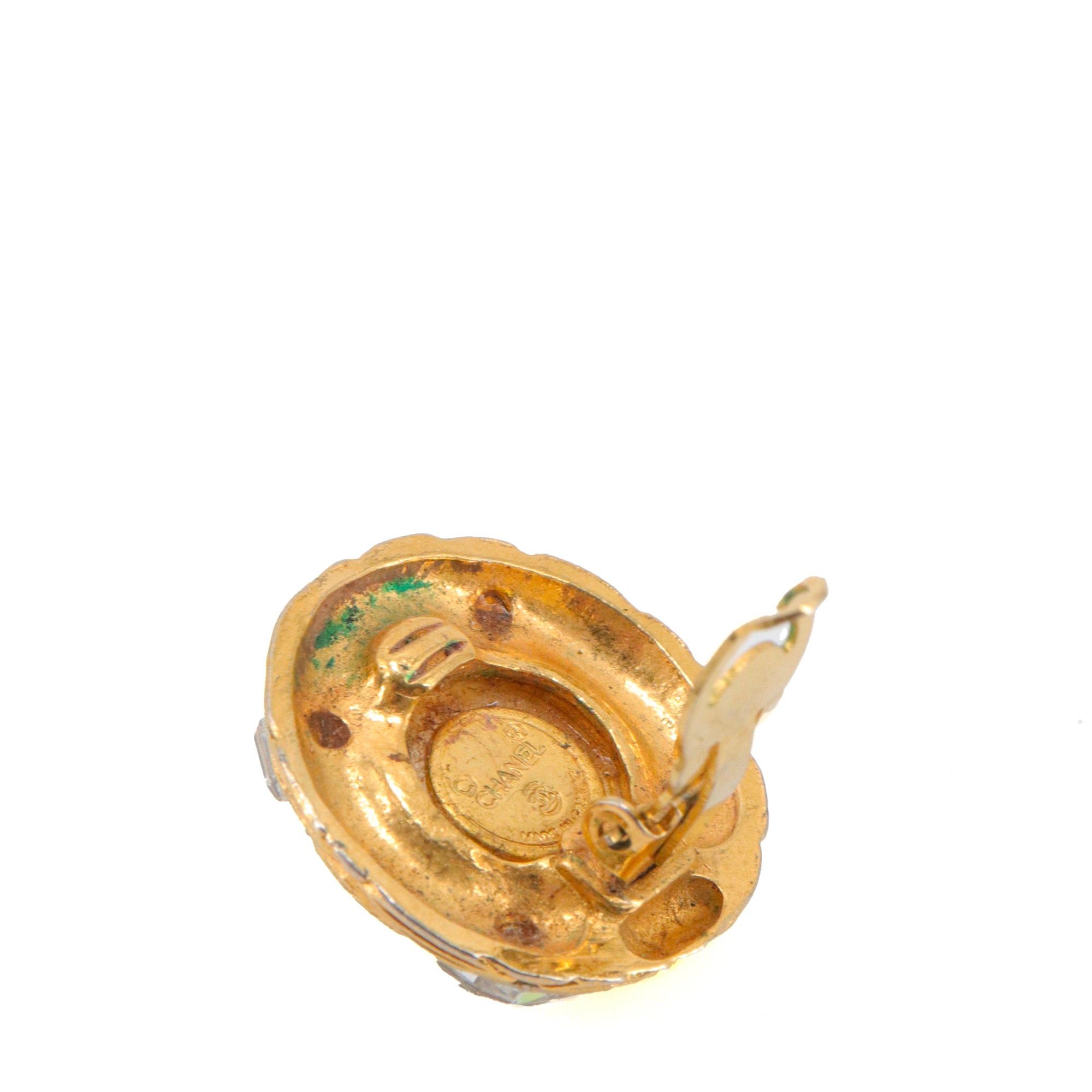Chanel CHANEL - Golden Chanel earrings adorned with pearls and rhinestones Size ONE SIZE - 6 Thumbnail