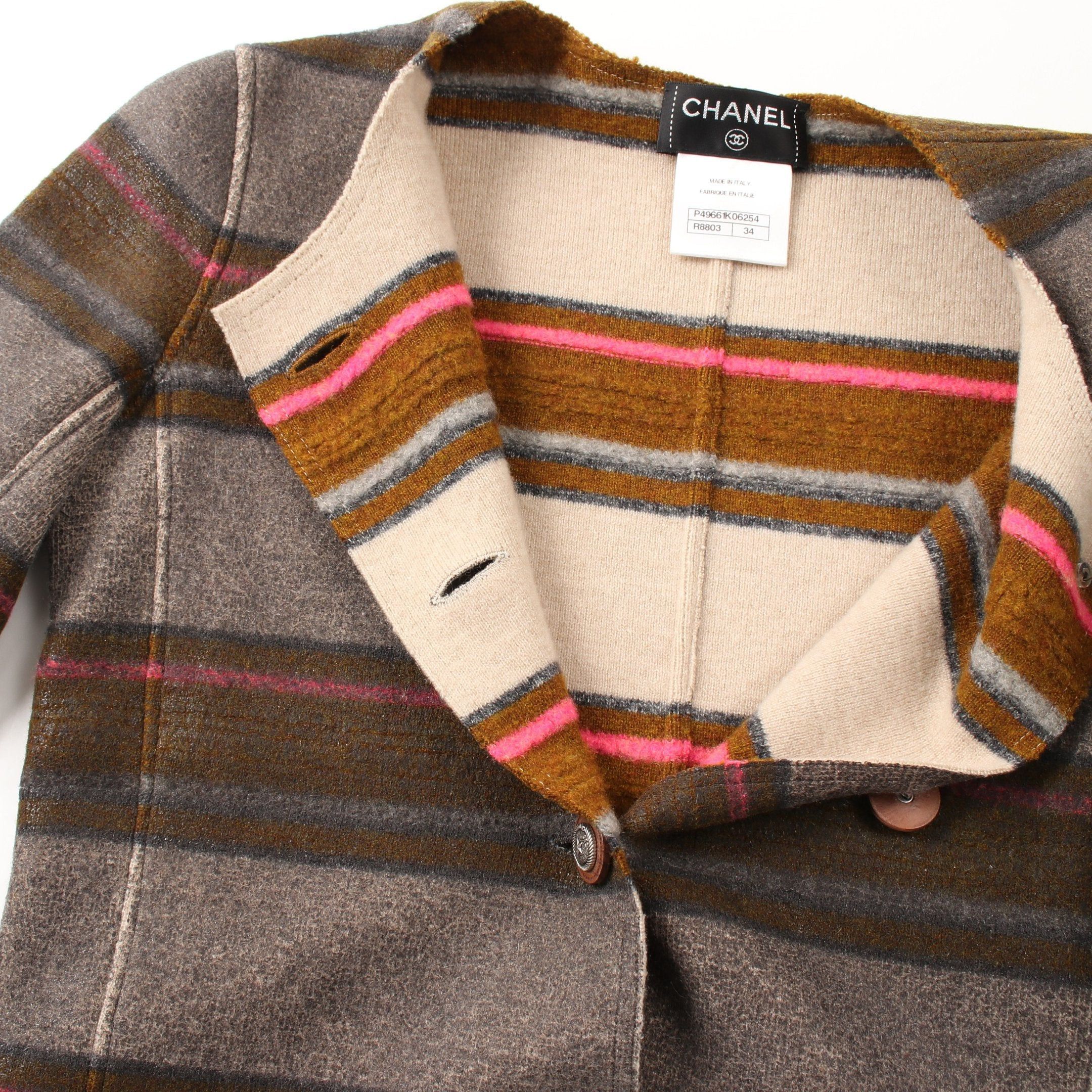 Chanel Chanel Paridalas No-Collar Jacket Crew Neck Cashmere Gray Brown Multicolor Size ONE SIZE - 9 Thumbnail
