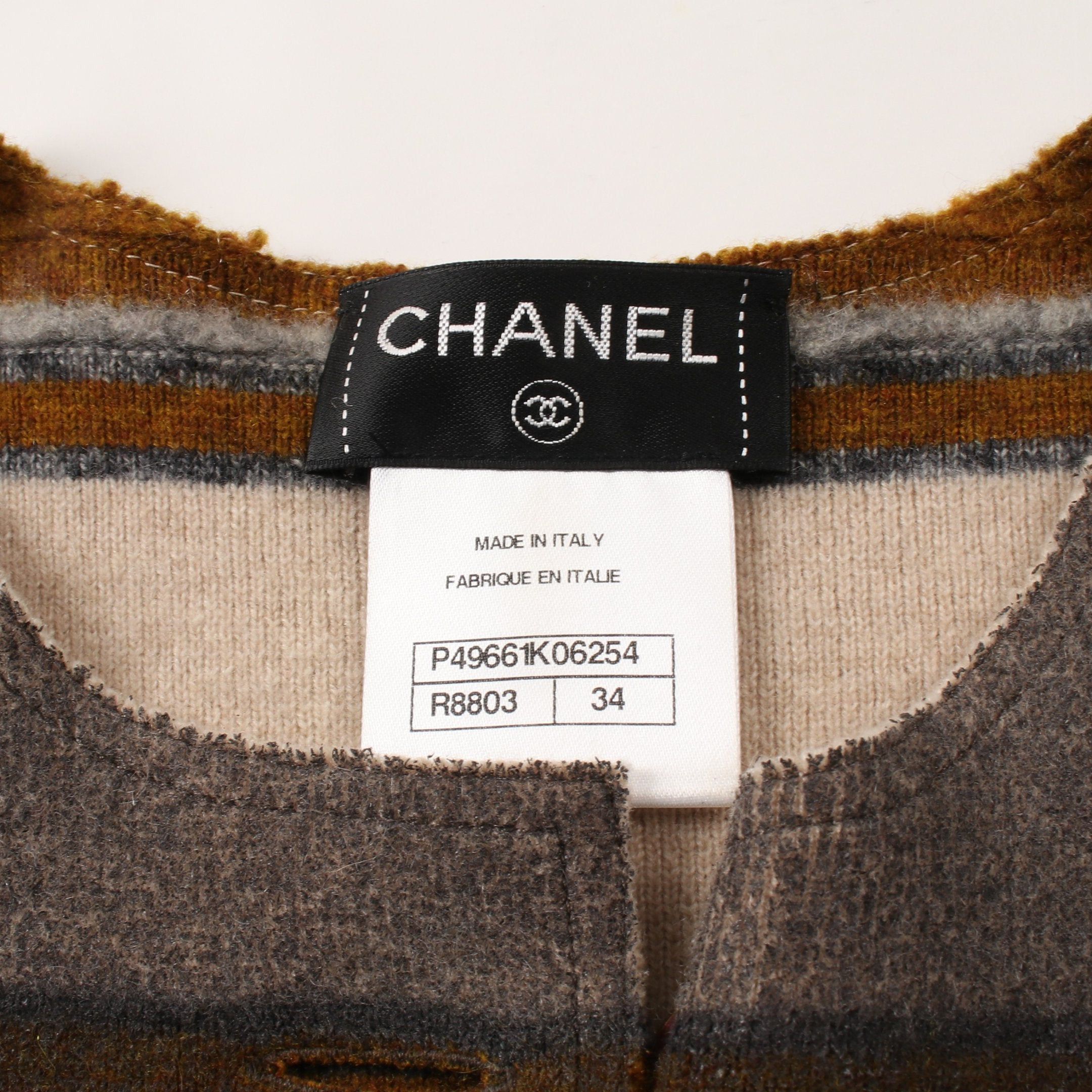 Chanel Chanel Paridalas No-Collar Jacket Crew Neck Cashmere Gray Brown Multicolor Size ONE SIZE - 3 Thumbnail
