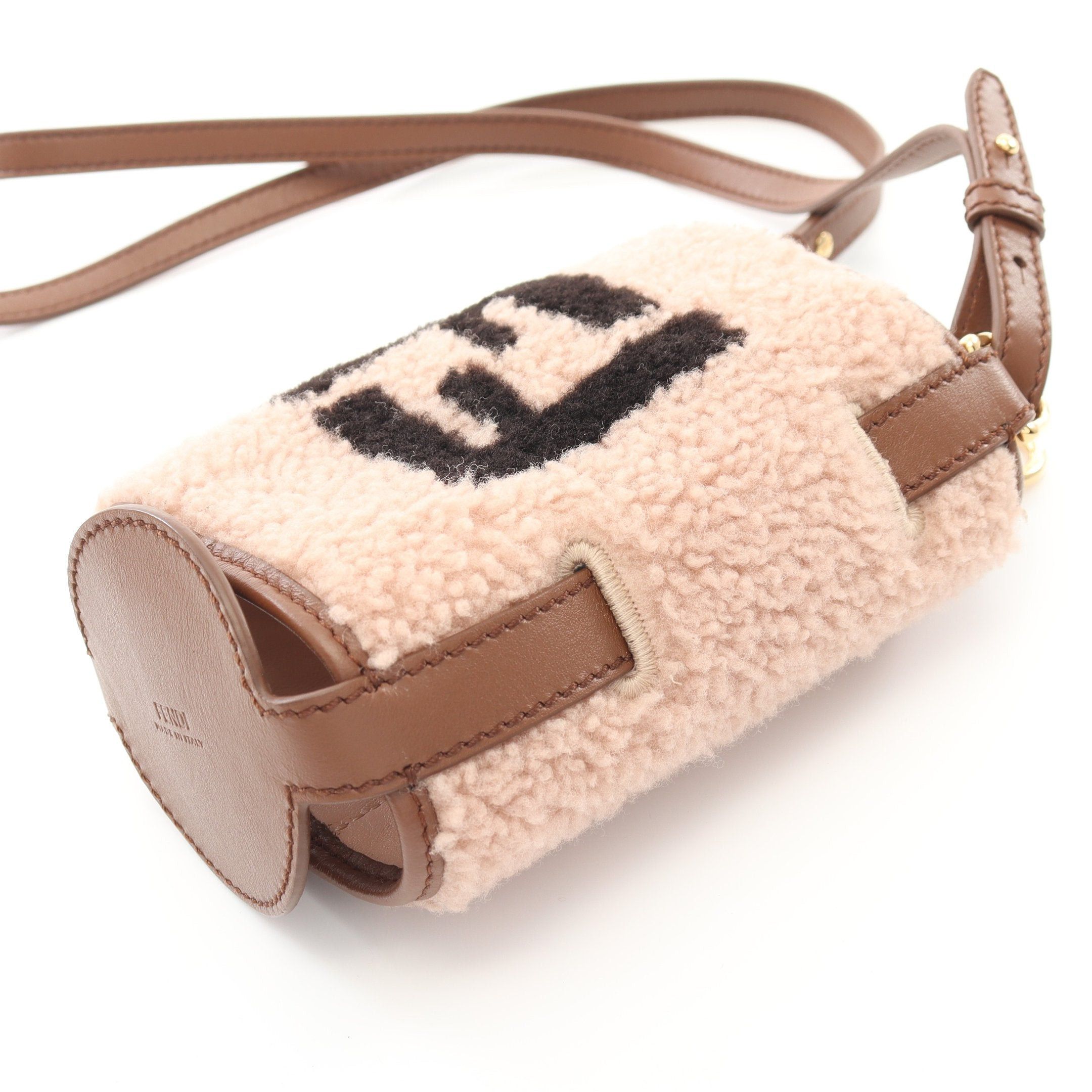 Fendi Fendi Bottle Holder Ff Logo Shoulder Bag Boa Fabric Leather Pink Beige Brown Size ONE SIZE - 5 Thumbnail