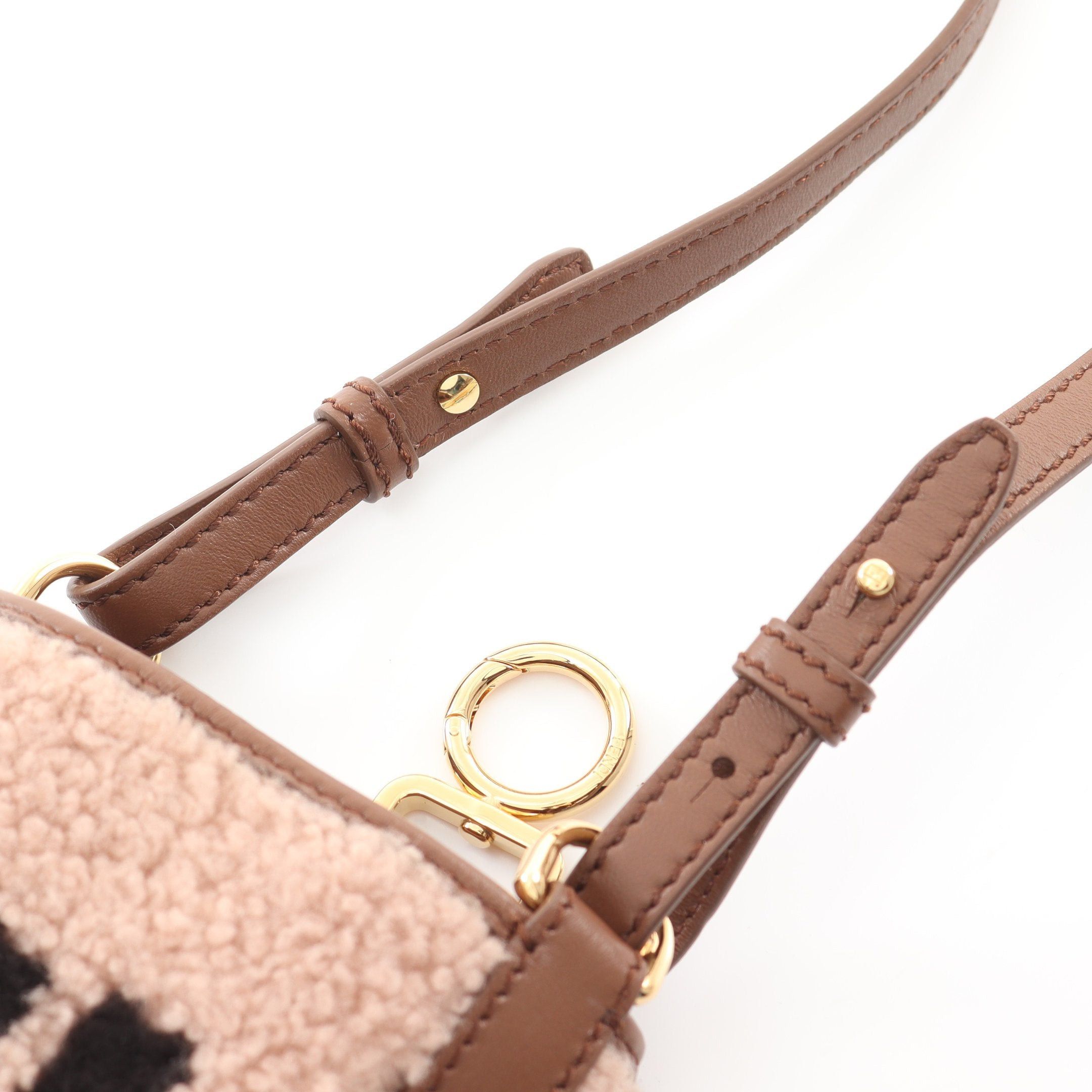 Fendi Fendi Bottle Holder Ff Logo Shoulder Bag Boa Fabric Leather Pink Beige Brown Size ONE SIZE - 7 Thumbnail
