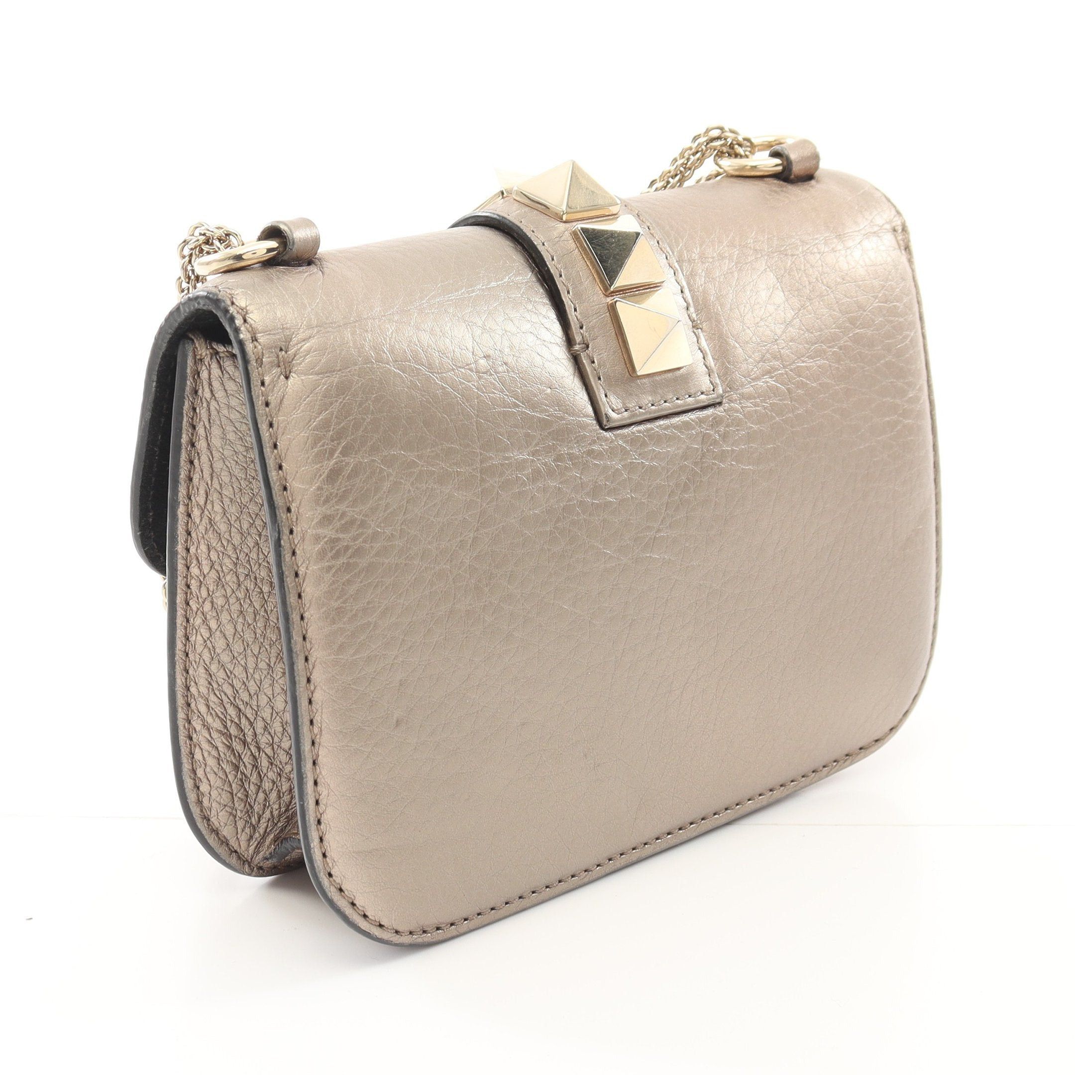 Valentino Valentino Rockstud Double Chain Shoulder Bag Leather Gray Beige Metallic Size ONE SIZE - 2 Thumbnail