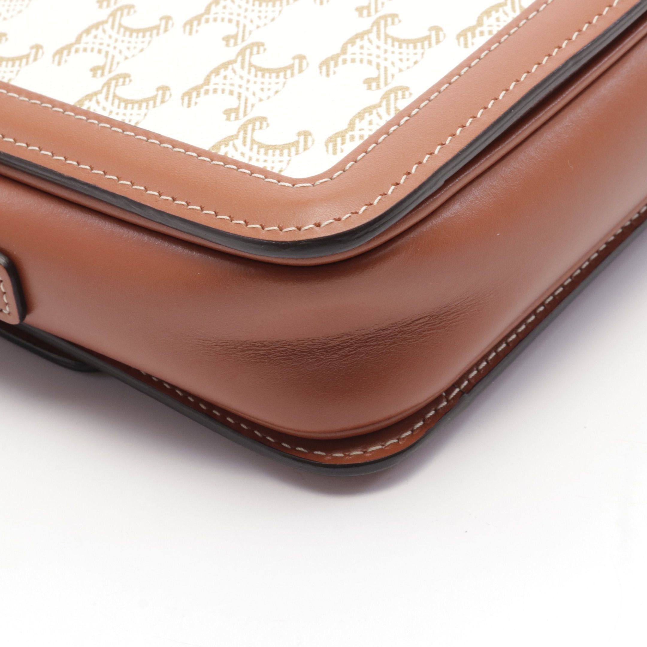 Celine Celine Teen Triomphe Shoulder Bag Leather Off White Brown Size ONE SIZE - 5 Thumbnail
