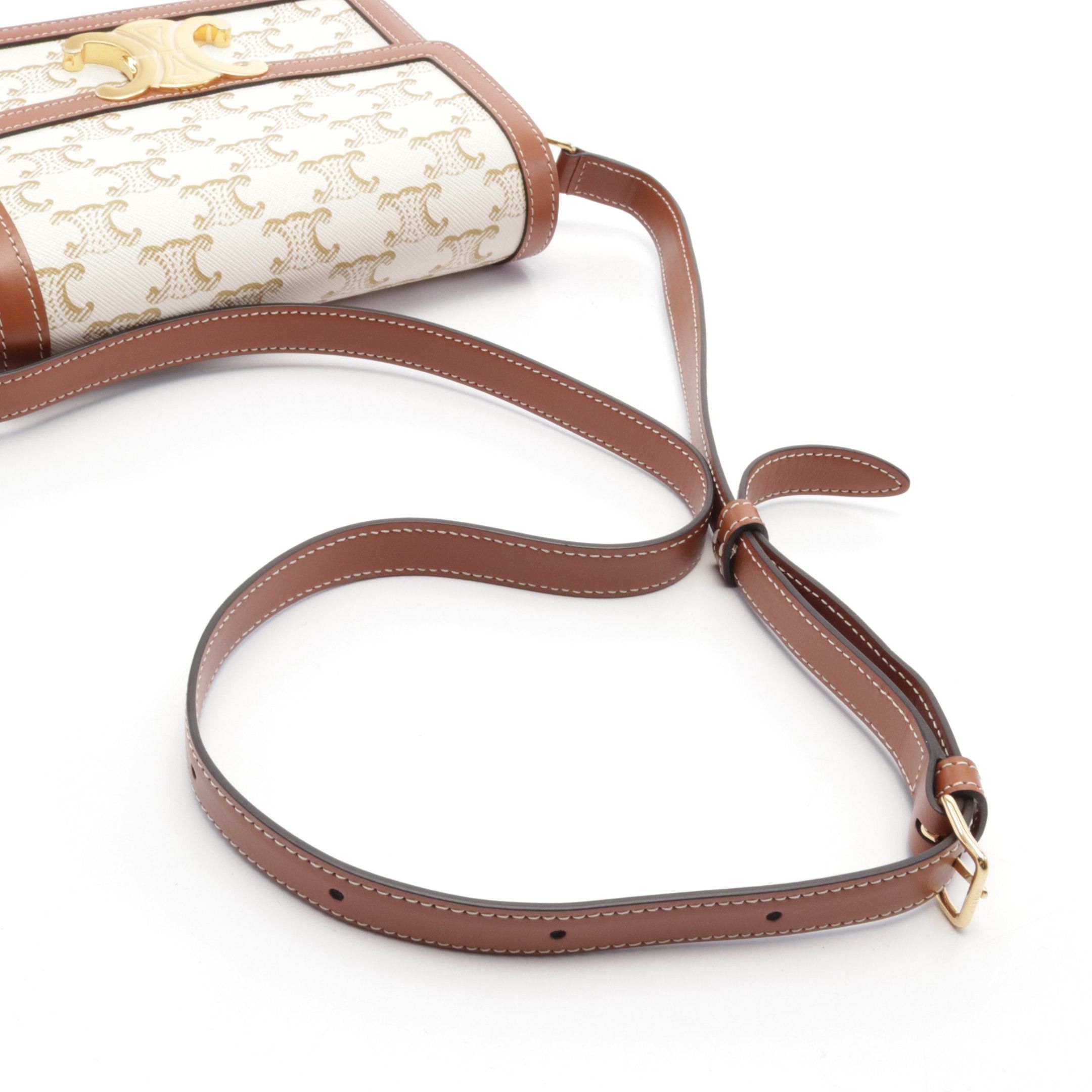 Celine Celine Teen Triomphe Shoulder Bag Leather Off White Brown Size ONE SIZE - 6 Thumbnail