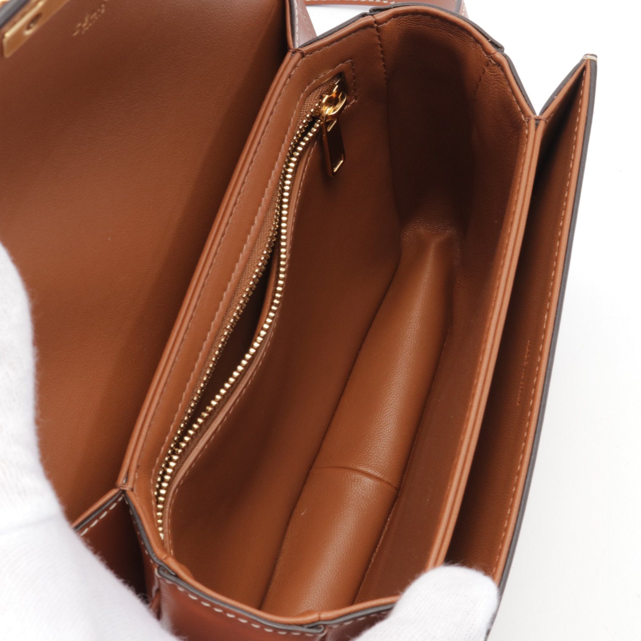 Celine Celine Teen Triomphe Shoulder Bag Leather Off White Brown Size ONE SIZE - 3 Thumbnail